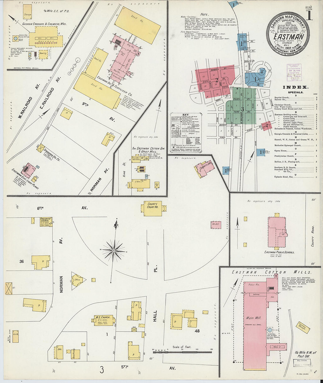 This old map of Eastman, Dodge County, Georgia was created by Sanborn Map Company in 1903