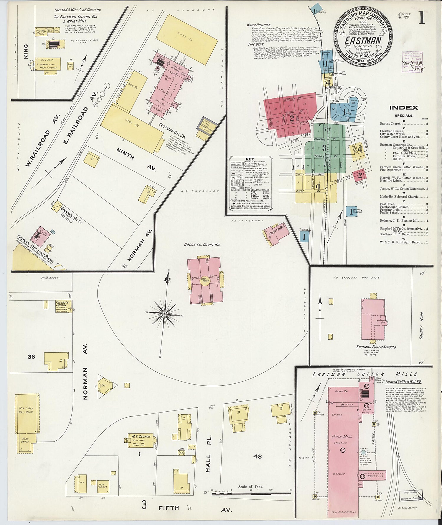 This old map of Eastman, Dodge County, Georgia was created by Sanborn Map Company in 1908