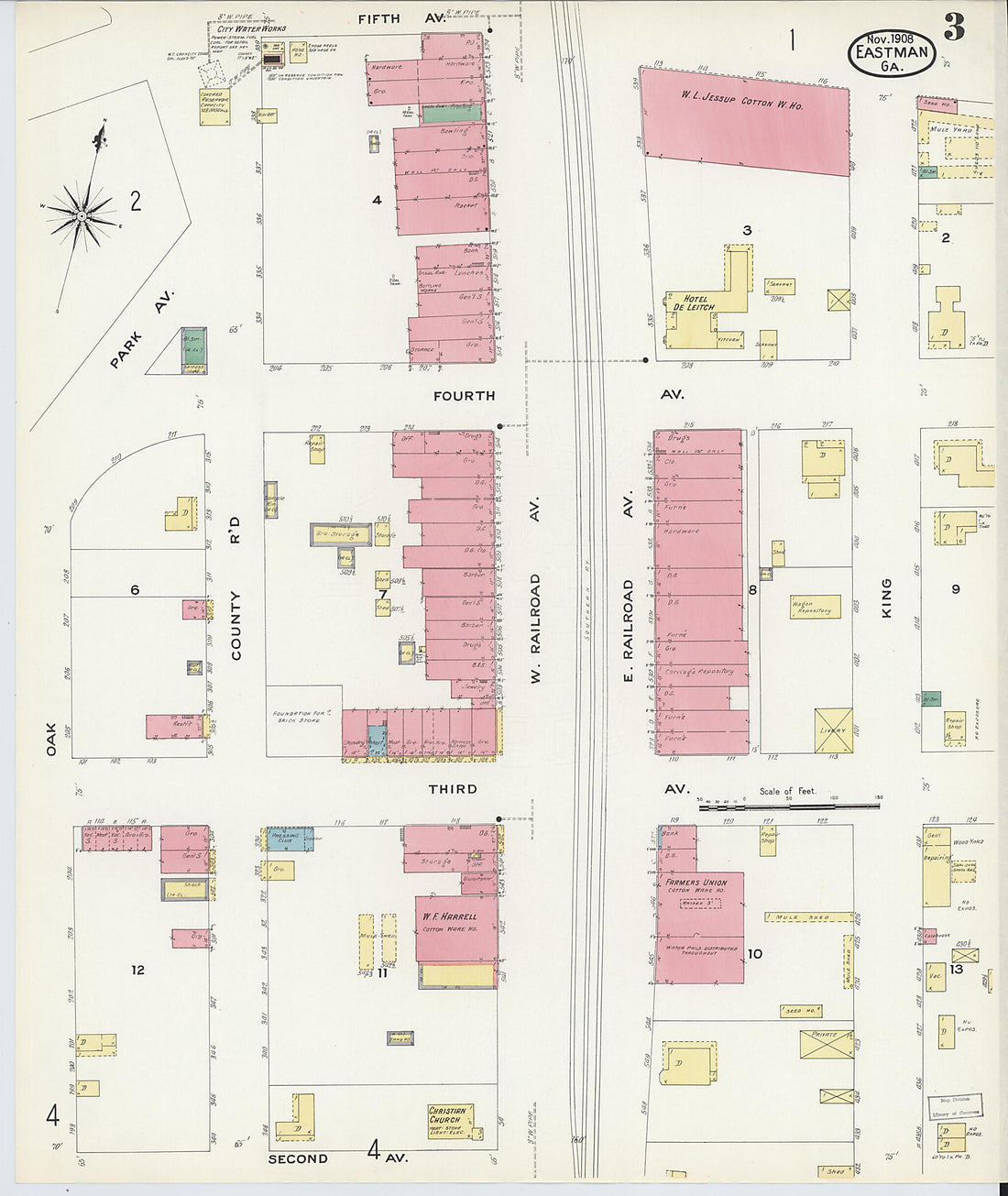 This old map of Eastman, Dodge County, Georgia was created by Sanborn Map Company in 1908