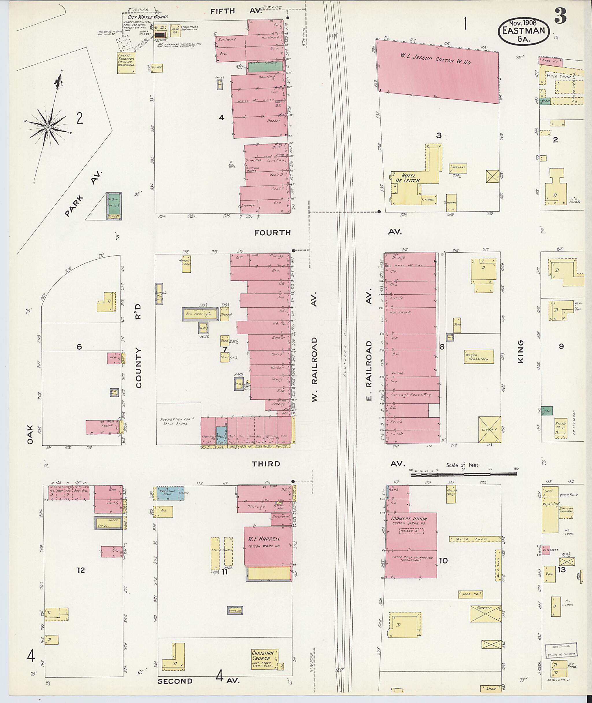 This old map of Eastman, Dodge County, Georgia was created by Sanborn Map Company in 1908