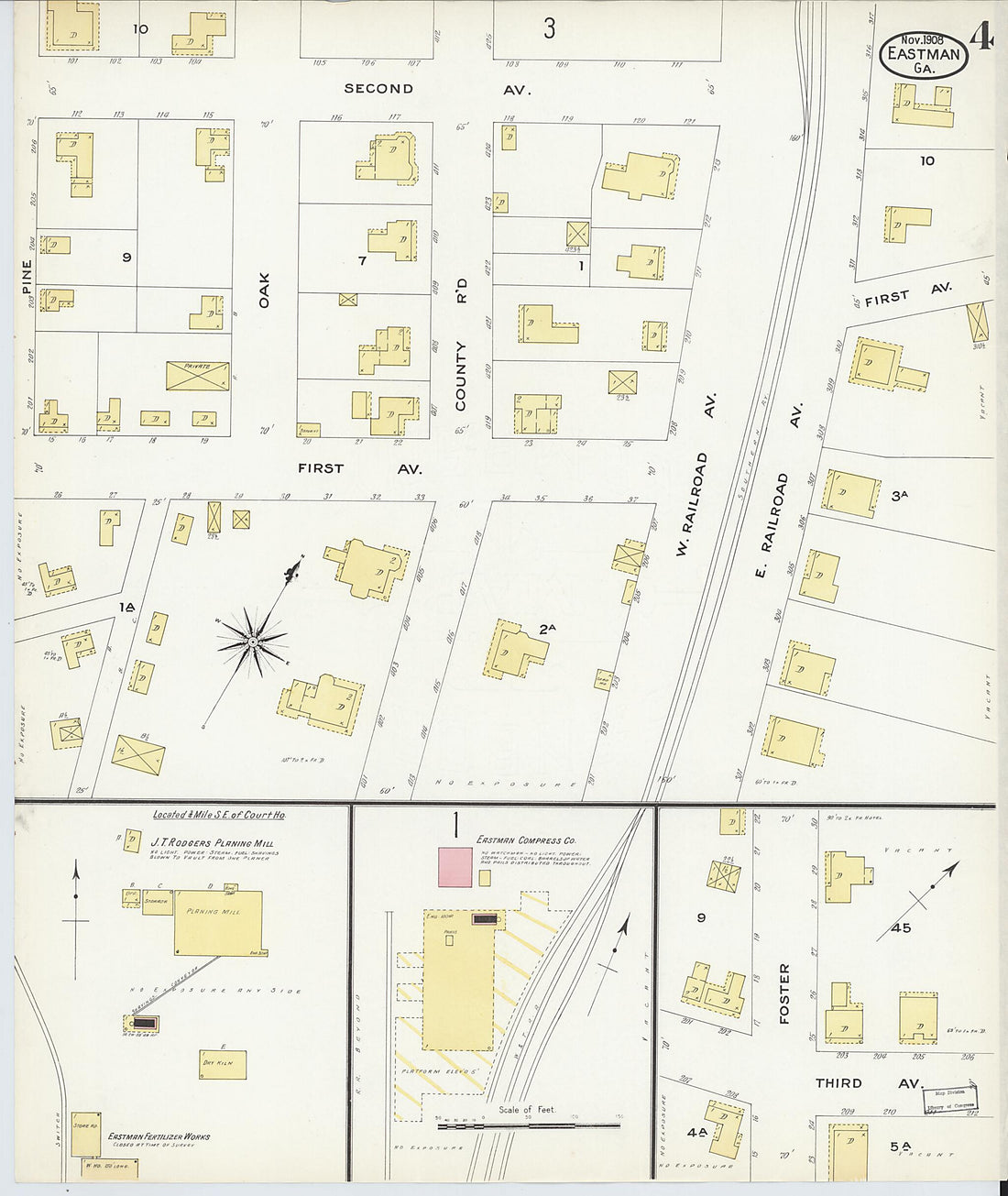 This old map of Eastman, Dodge County, Georgia was created by Sanborn Map Company in 1908