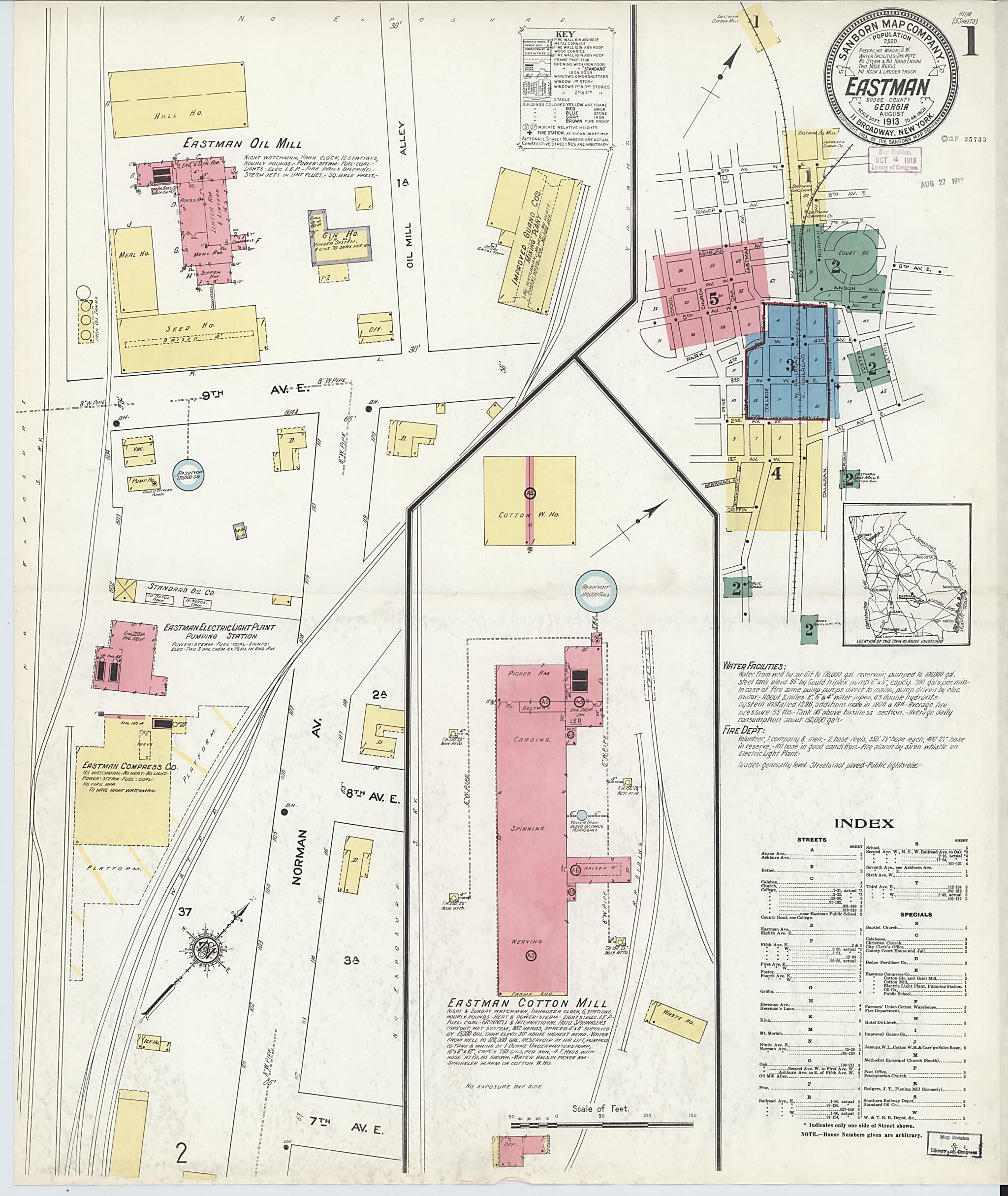 This old map of Eastman, Dodge County, Georgia was created by Sanborn Map Company in 1913