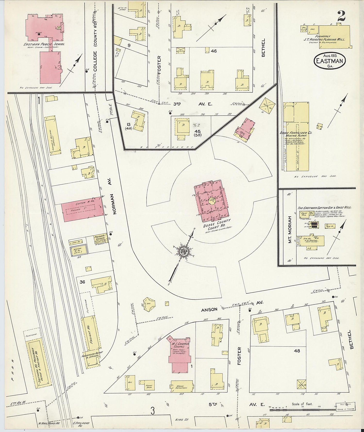 This old map of Eastman, Dodge County, Georgia was created by Sanborn Map Company in 1913