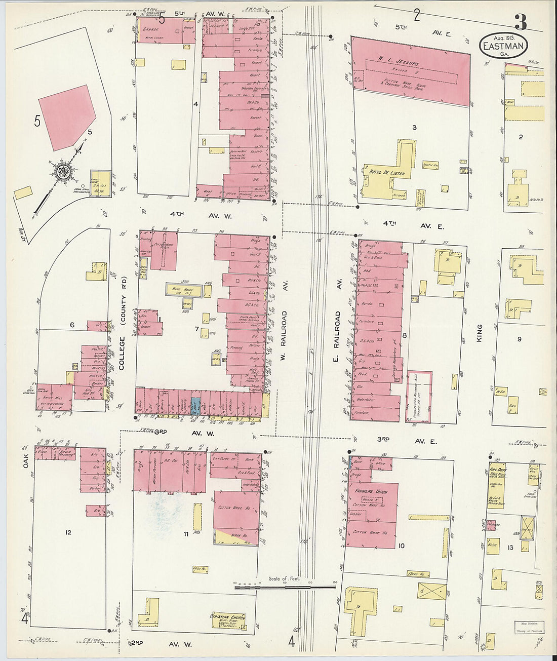 This old map of Eastman, Dodge County, Georgia was created by Sanborn Map Company in 1913