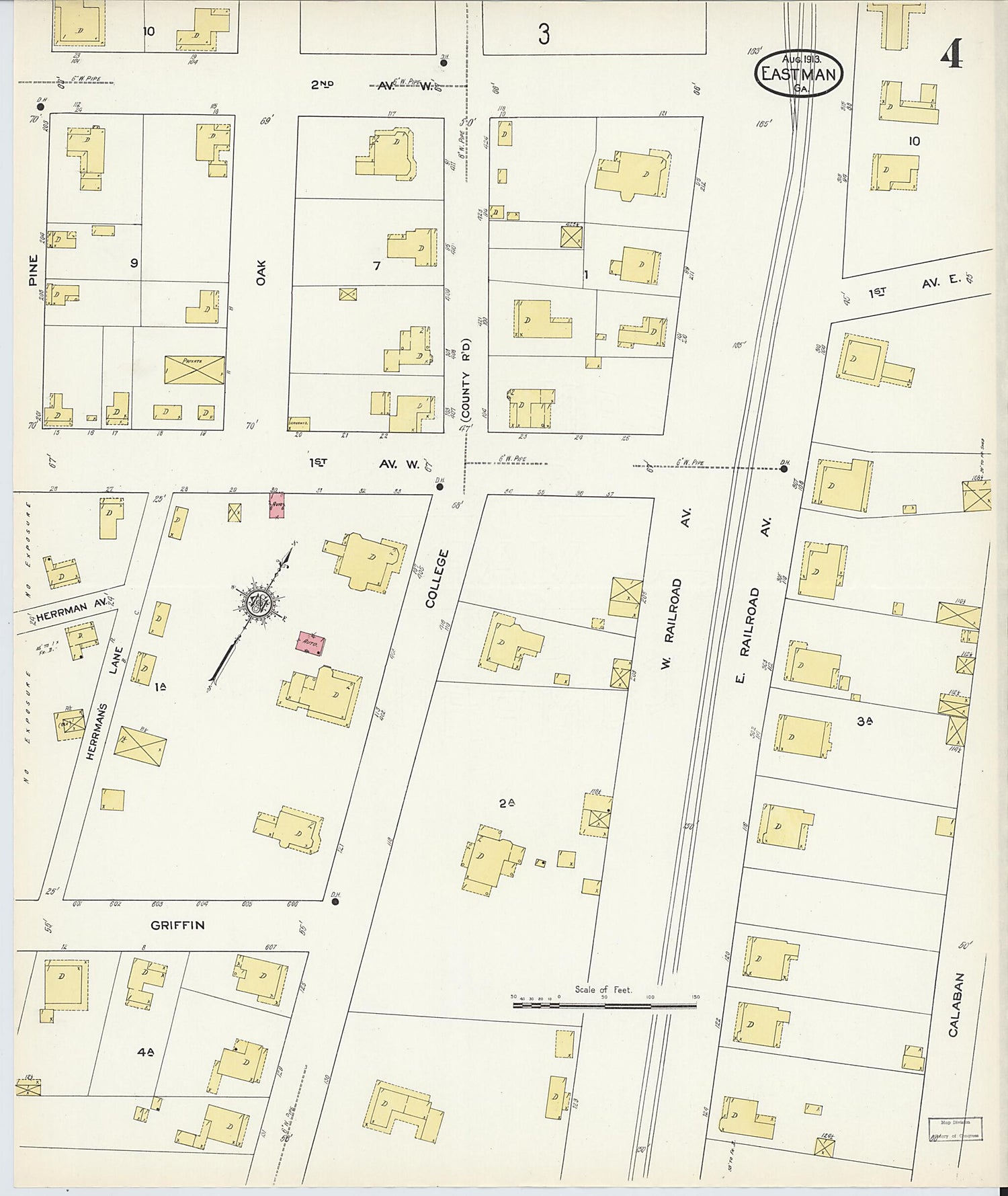 This old map of Eastman, Dodge County, Georgia was created by Sanborn Map Company in 1913