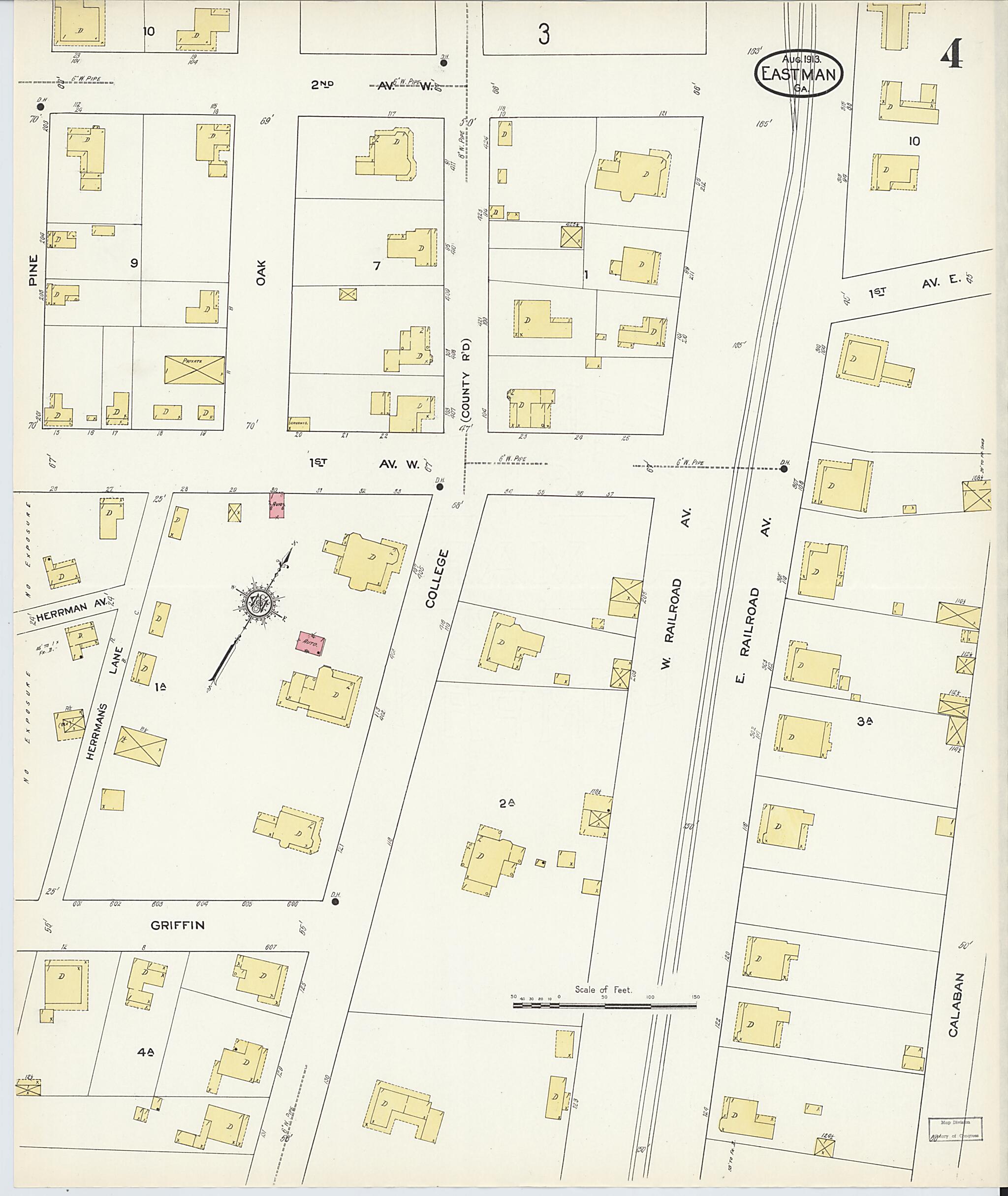 This old map of Eastman, Dodge County, Georgia was created by Sanborn Map Company in 1913