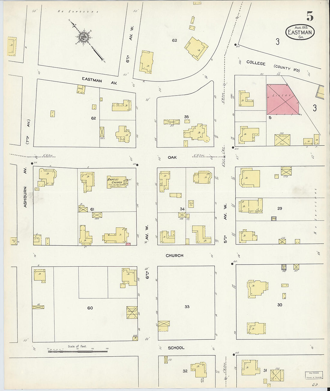 This old map of Eastman, Dodge County, Georgia was created by Sanborn Map Company in 1913