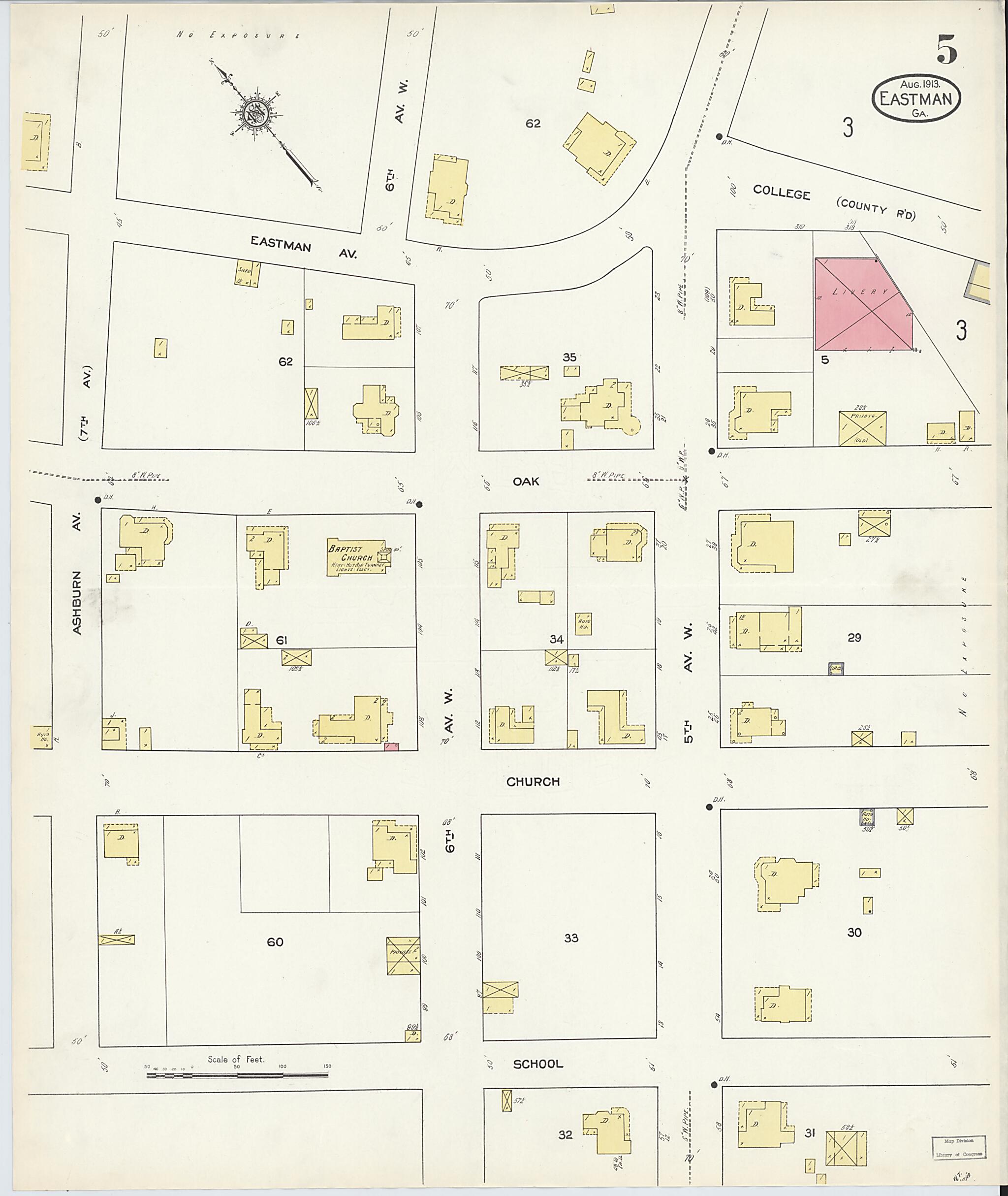 This old map of Eastman, Dodge County, Georgia was created by Sanborn Map Company in 1913