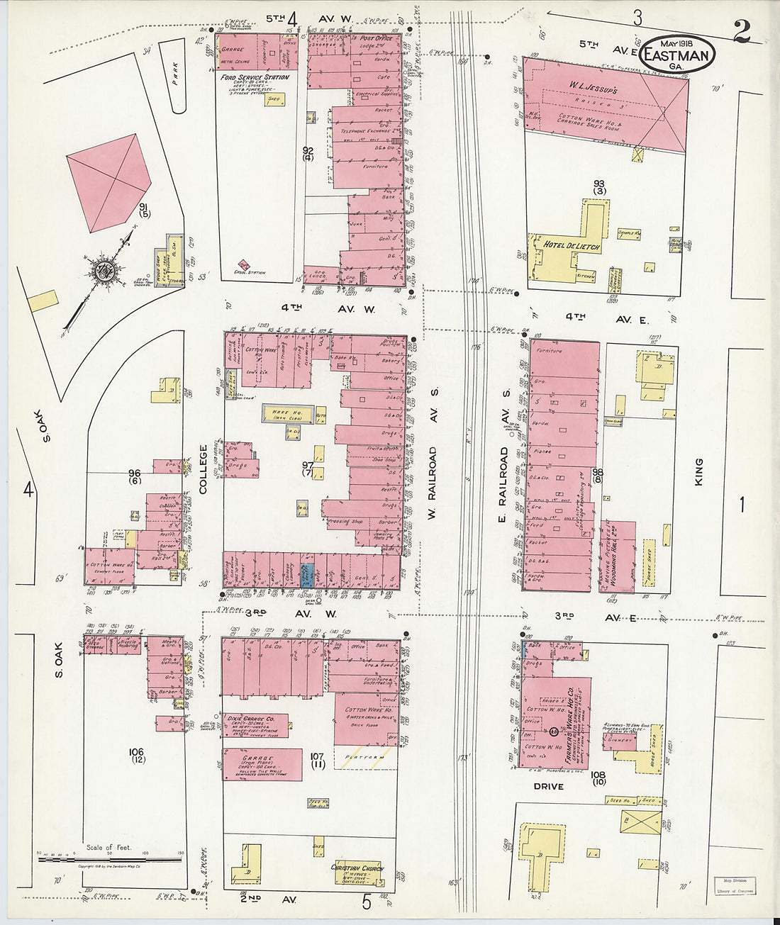 This old map of Eastman, Dodge County, Georgia was created by Sanborn Map Company in 1918