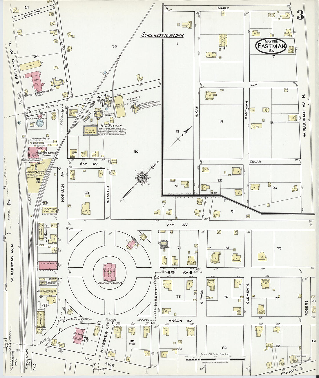 This old map of Eastman, Dodge County, Georgia was created by Sanborn Map Company in 1918