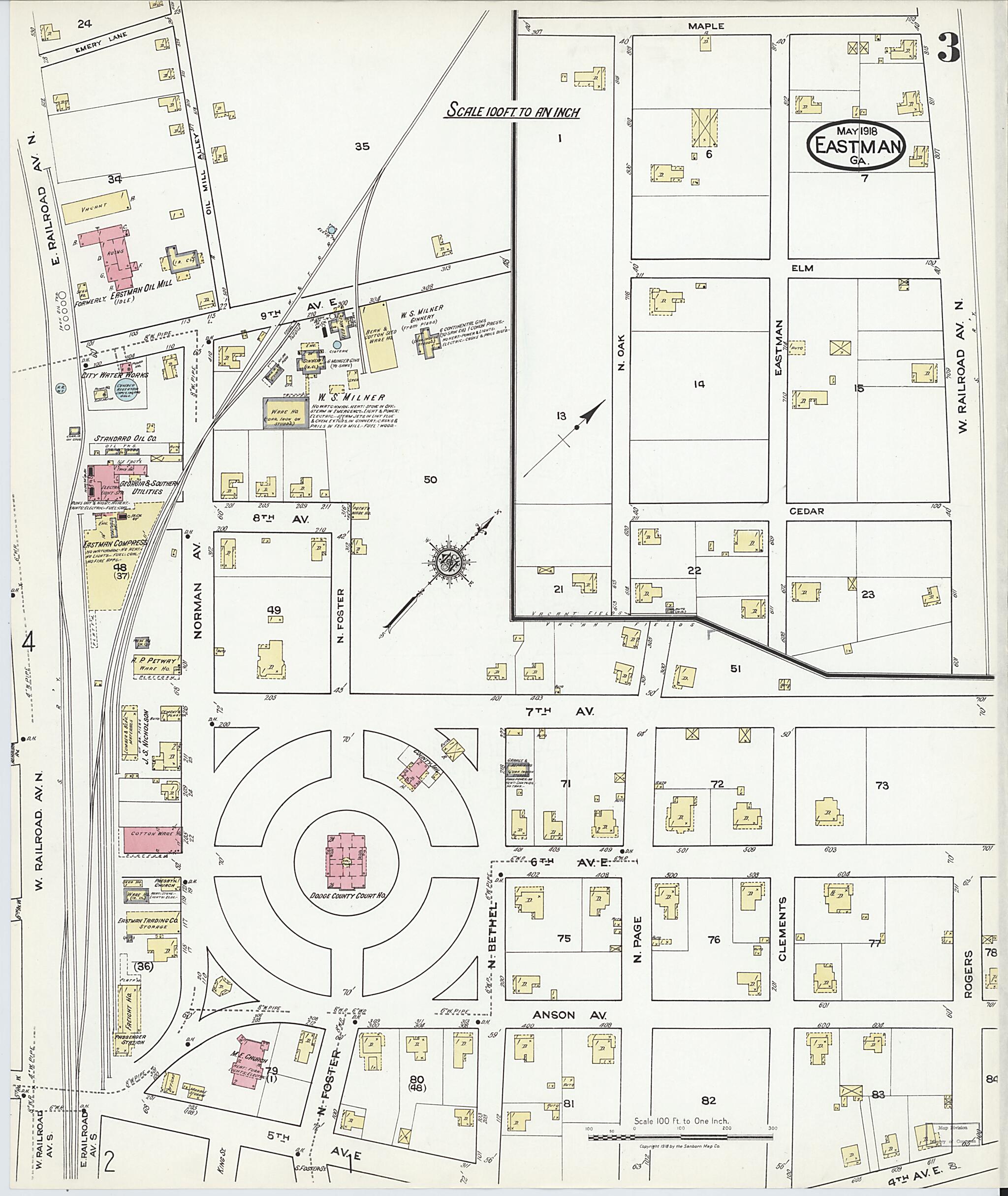 This old map of Eastman, Dodge County, Georgia was created by Sanborn Map Company in 1918