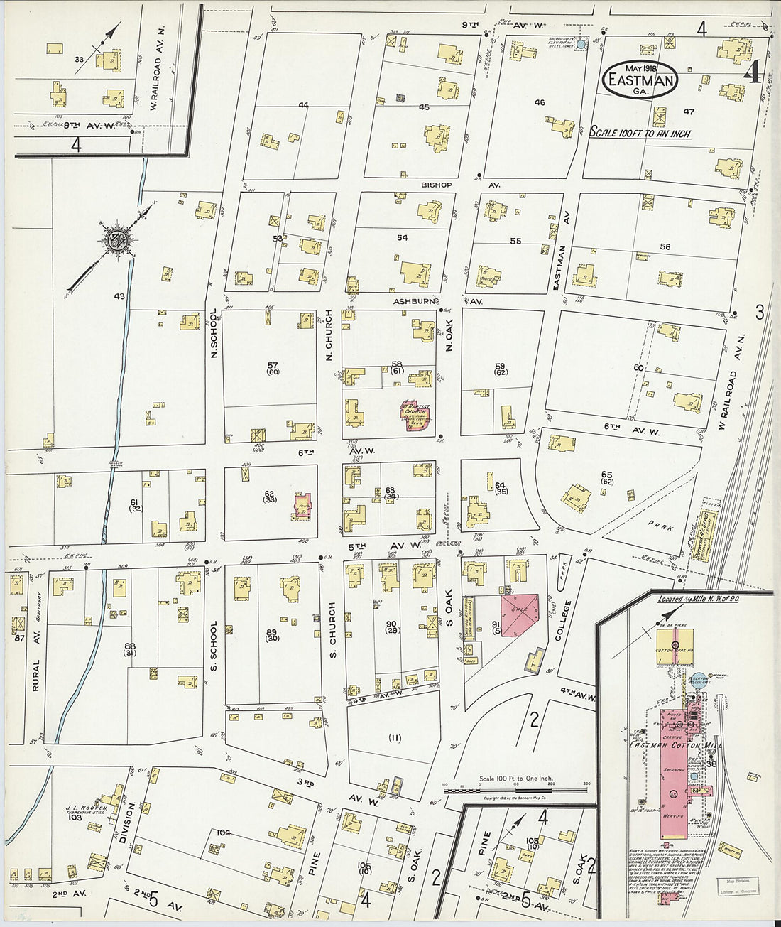 This old map of Eastman, Dodge County, Georgia was created by Sanborn Map Company in 1918