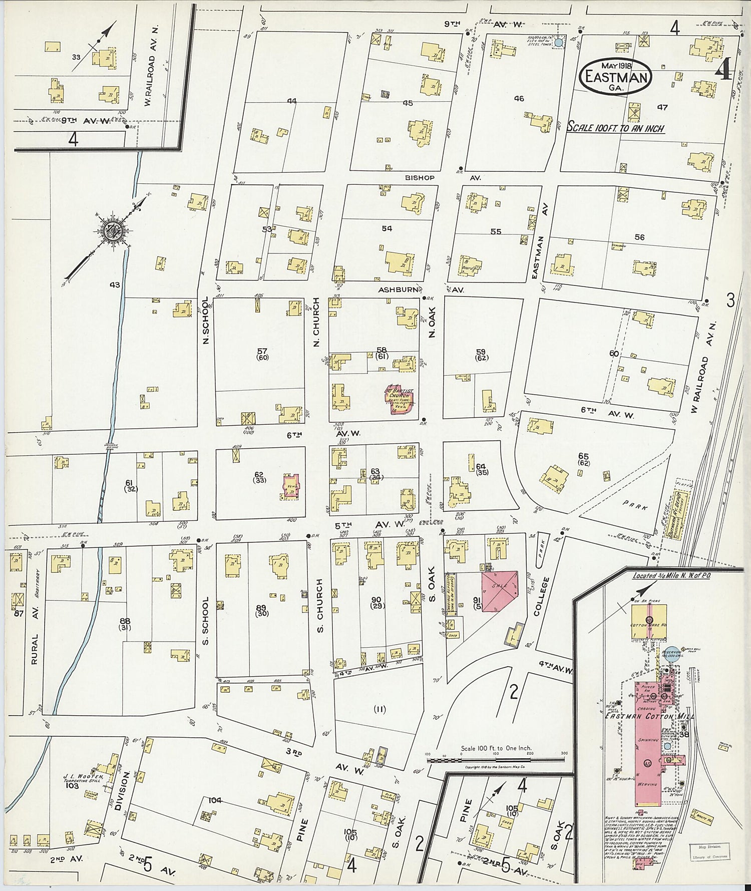 This old map of Eastman, Dodge County, Georgia was created by Sanborn Map Company in 1918