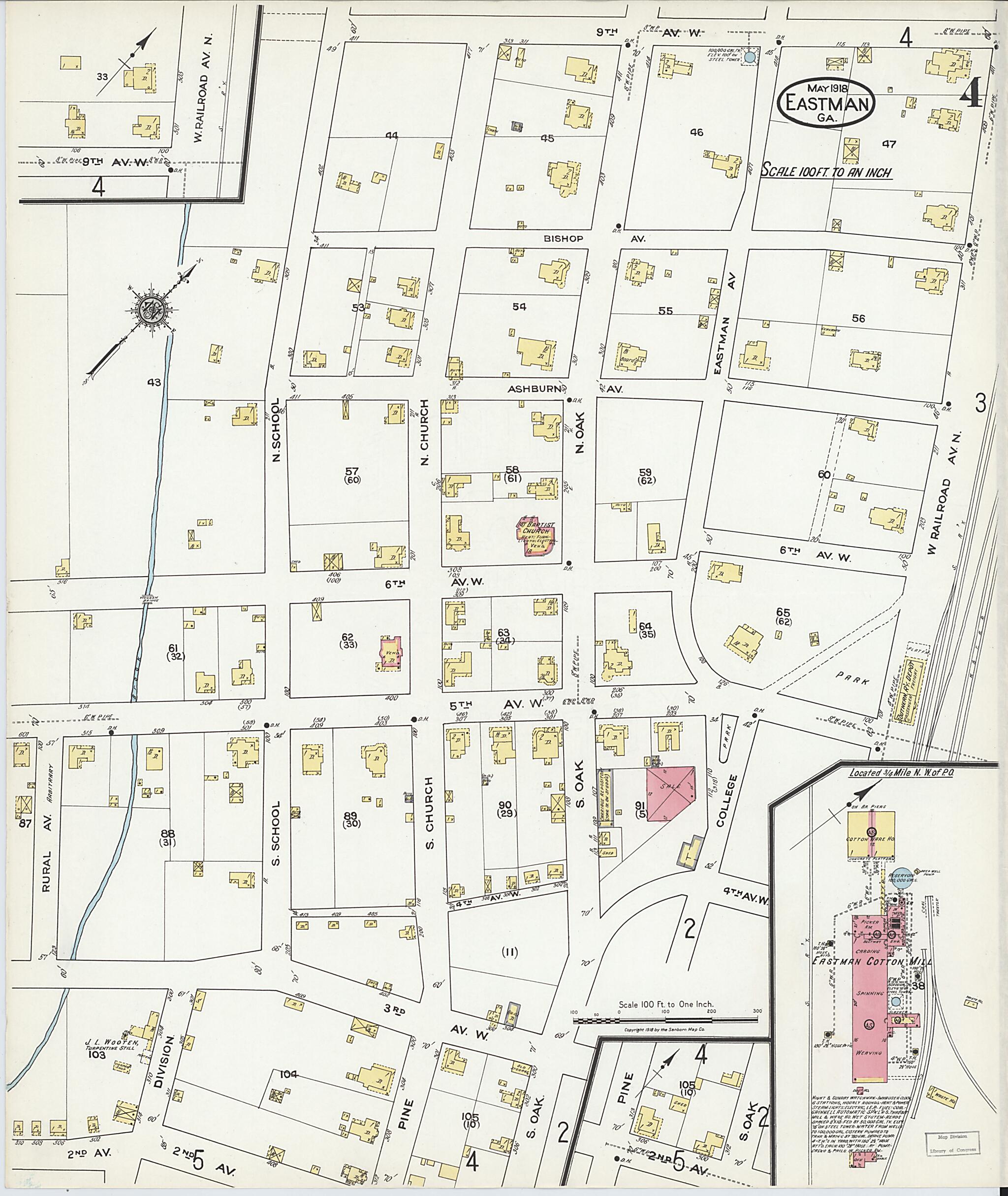 This old map of Eastman, Dodge County, Georgia was created by Sanborn Map Company in 1918