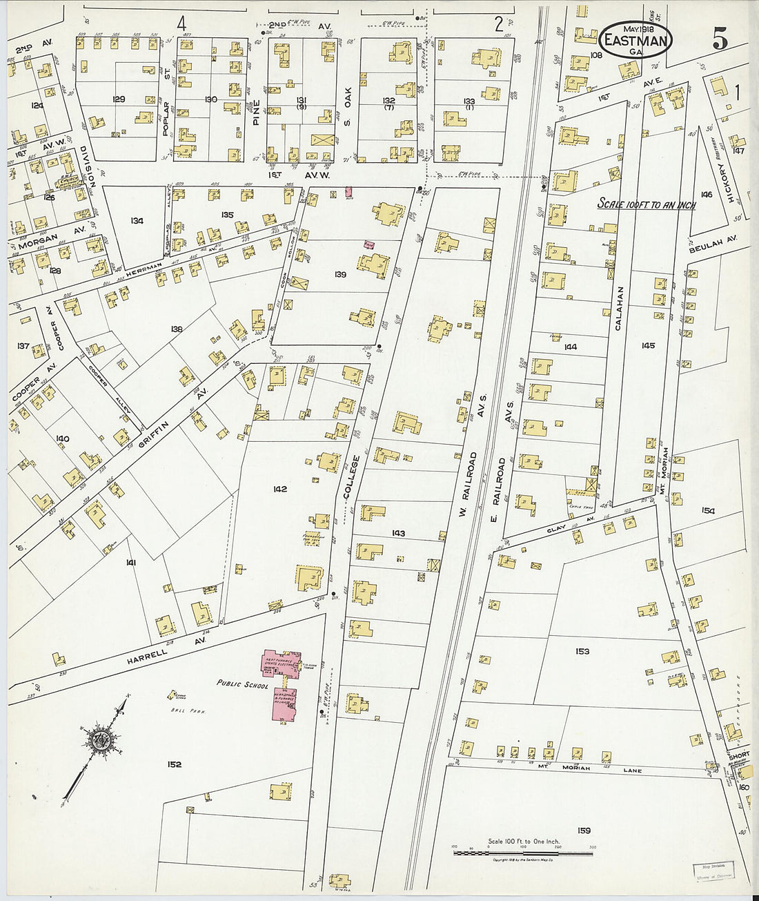 This old map of Eastman, Dodge County, Georgia was created by Sanborn Map Company in 1918