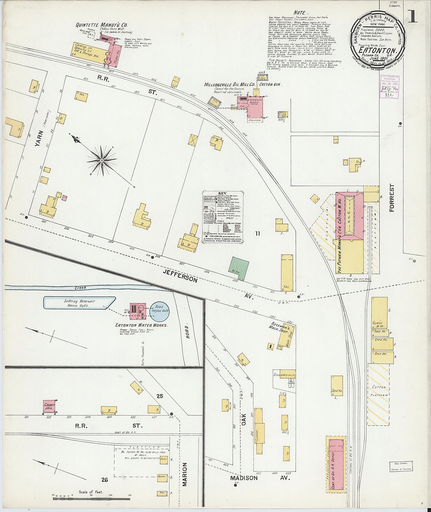 This old map of Eatonton, Putnam County, Georgia was created by Sanborn Map Company in 1901