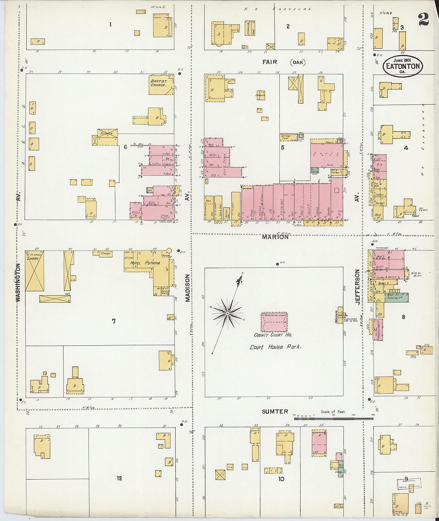 This old map of Eatonton, Putnam County, Georgia was created by Sanborn Map Company in 1901