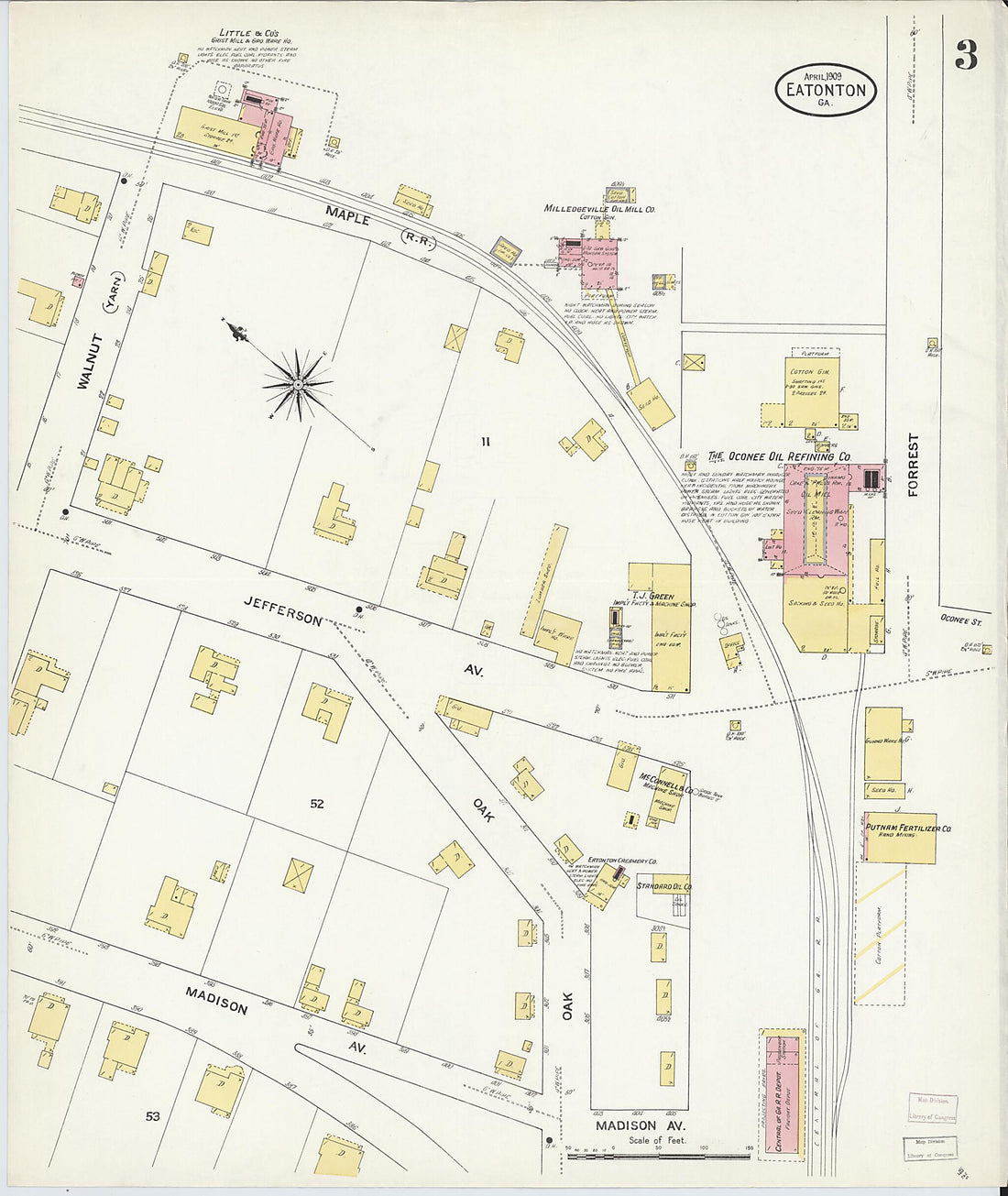 This old map of Eatonton, Putnam County, Georgia was created by Sanborn Map Company in 1909