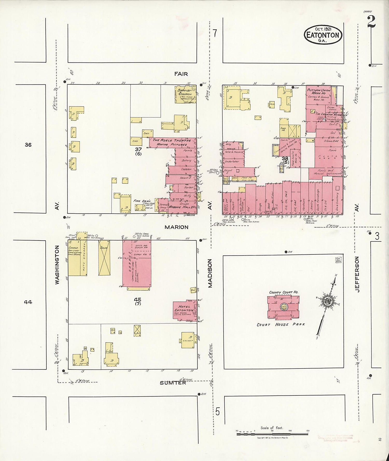 This old map of Eatonton, Putnam County, Georgia was created by Sanborn Map Company in 1921