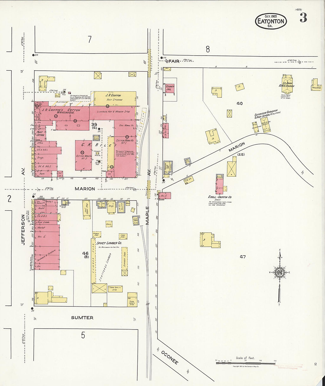 This old map of Eatonton, Putnam County, Georgia was created by Sanborn Map Company in 1921