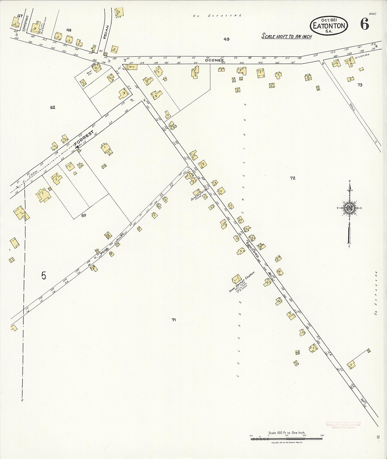 This old map of Eatonton, Putnam County, Georgia was created by Sanborn Map Company in 1921