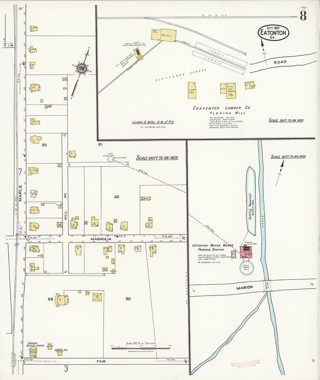 This old map of Eatonton, Putnam County, Georgia was created by Sanborn Map Company in 1921