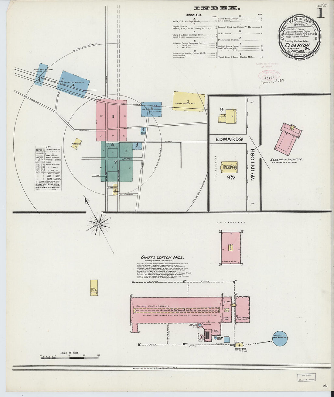 This old map of Elberton, Elbert County, Georgia was created by Sanborn Map Company in 1893