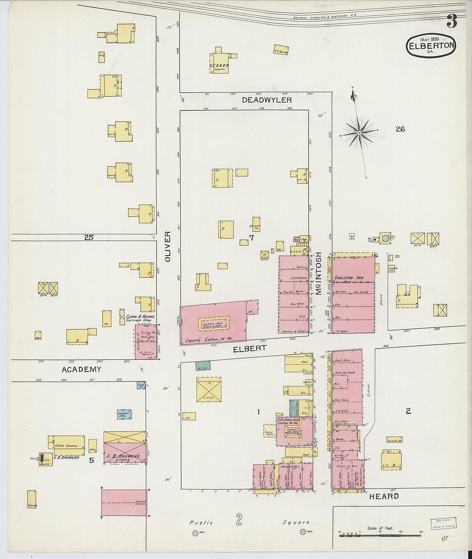 This old map of Elberton, Elbert County, Georgia was created by Sanborn Map Company in 1893