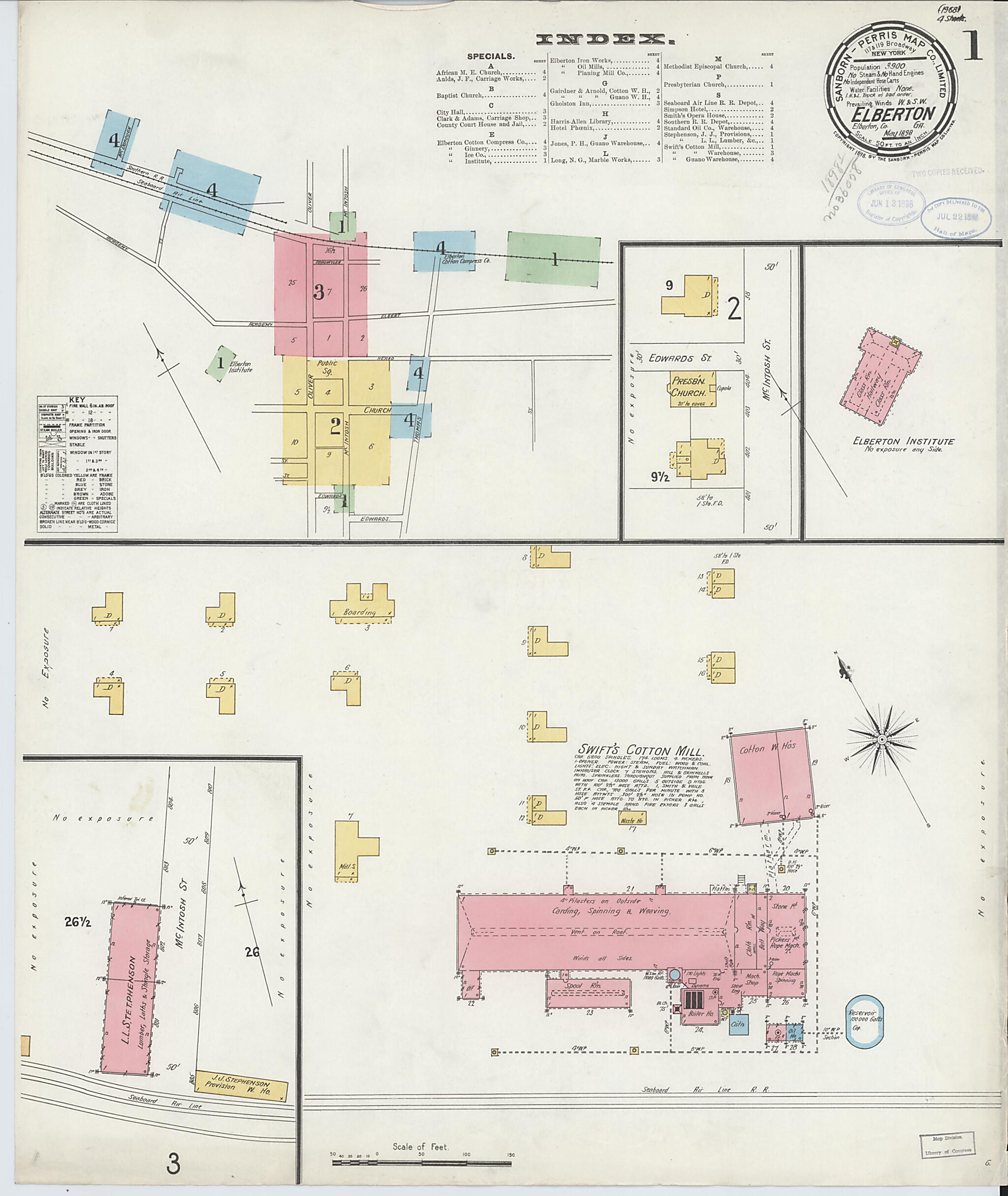 This old map of Elberton, Elbert County, Georgia was created by Sanborn Map Company in 1898