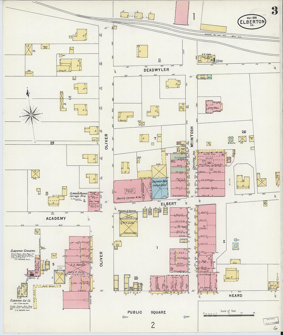 This old map of Elberton, Elbert County, Georgia was created by Sanborn Map Company in 1898