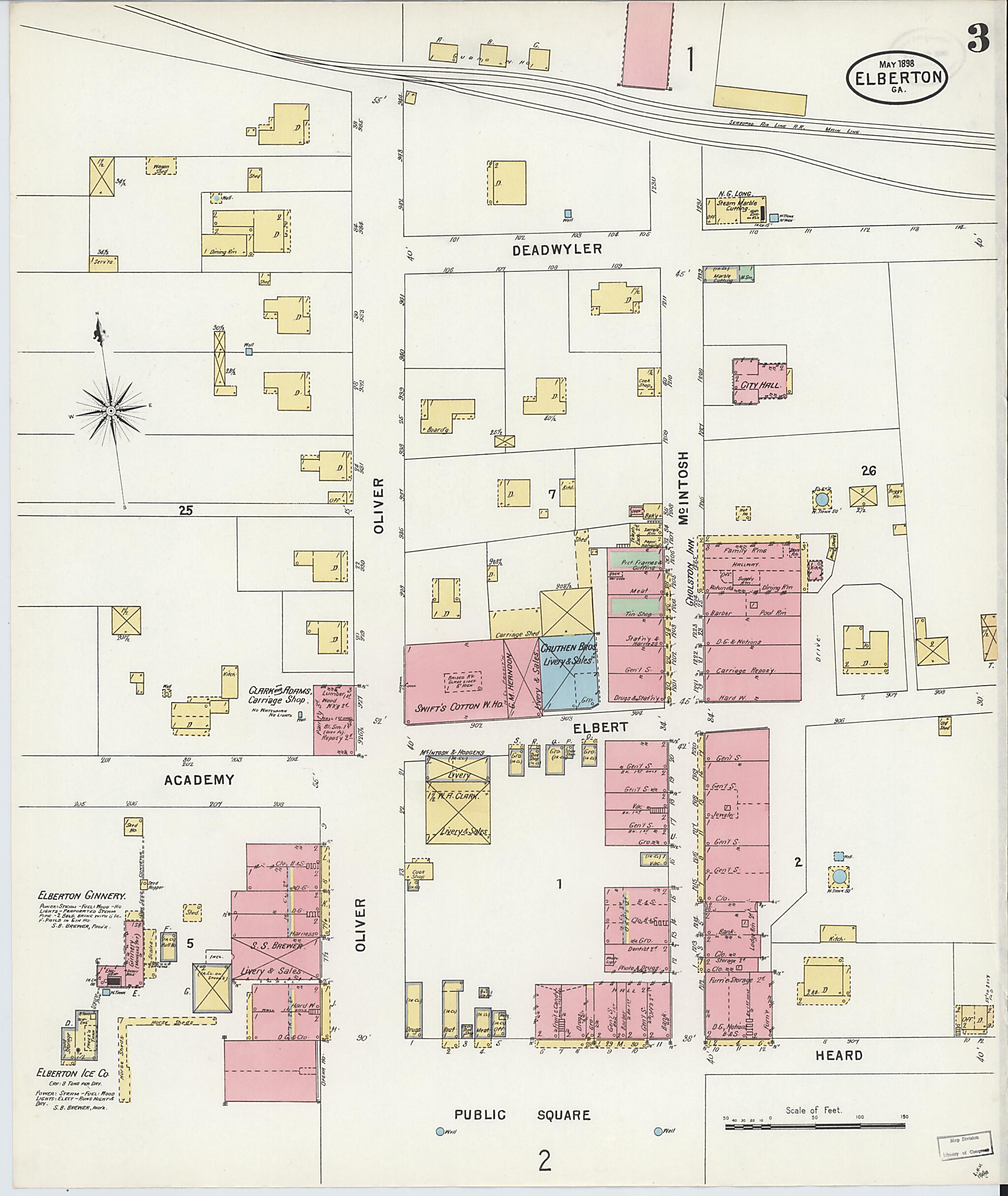 This old map of Elberton, Elbert County, Georgia was created by Sanborn Map Company in 1898