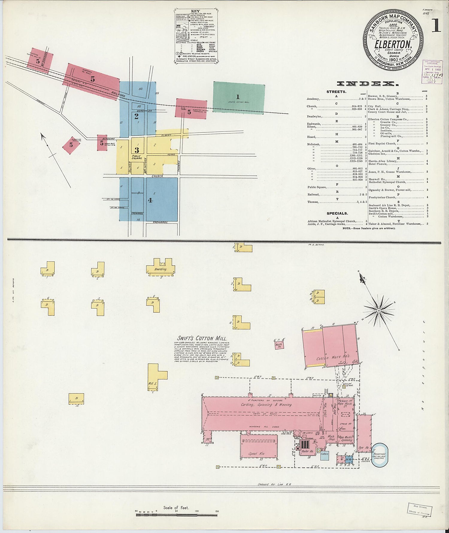 This old map of Elberton, Elbert County, Georgia was created by Sanborn Map Company in 1903