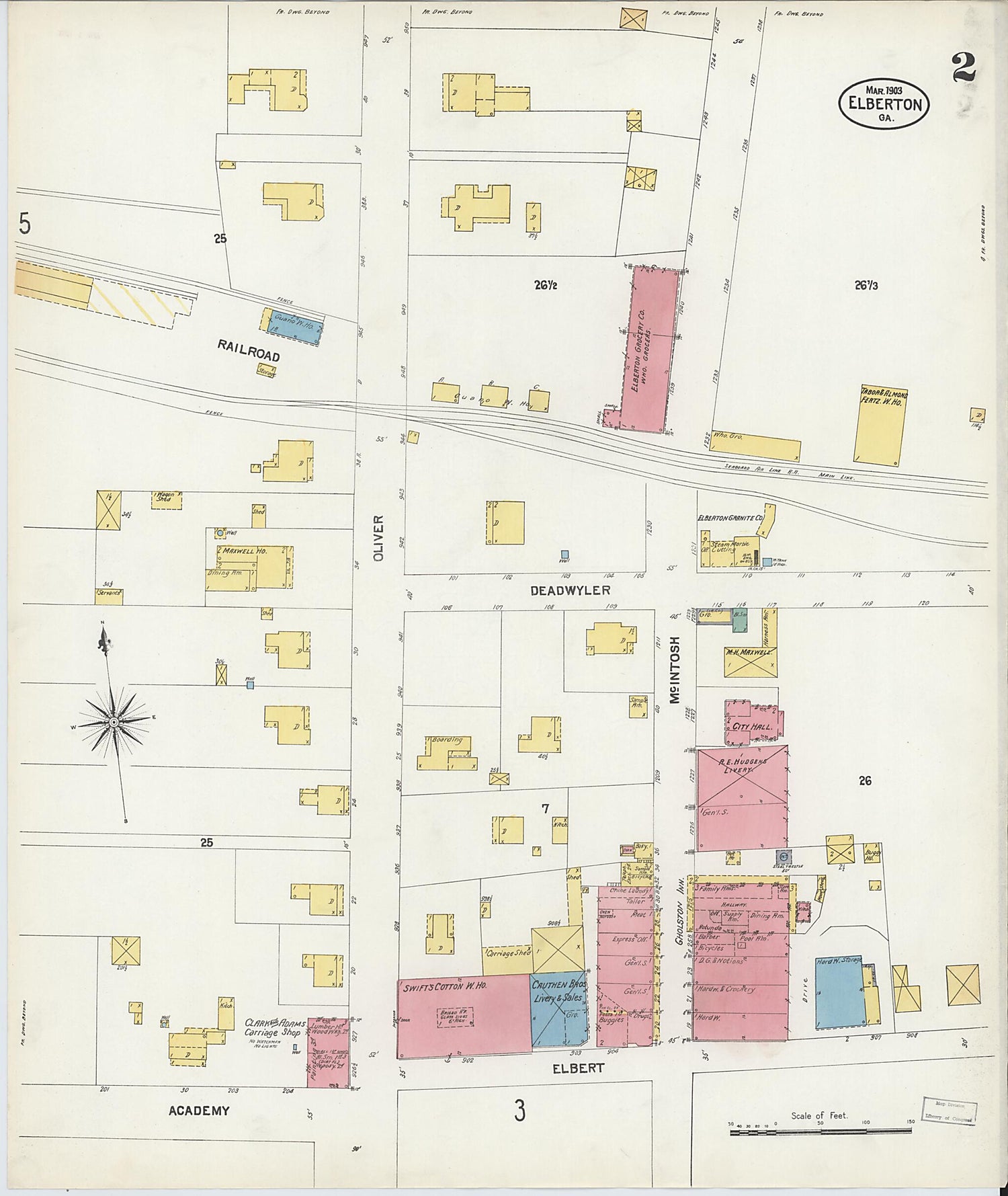 This old map of Elberton, Elbert County, Georgia was created by Sanborn Map Company in 1903