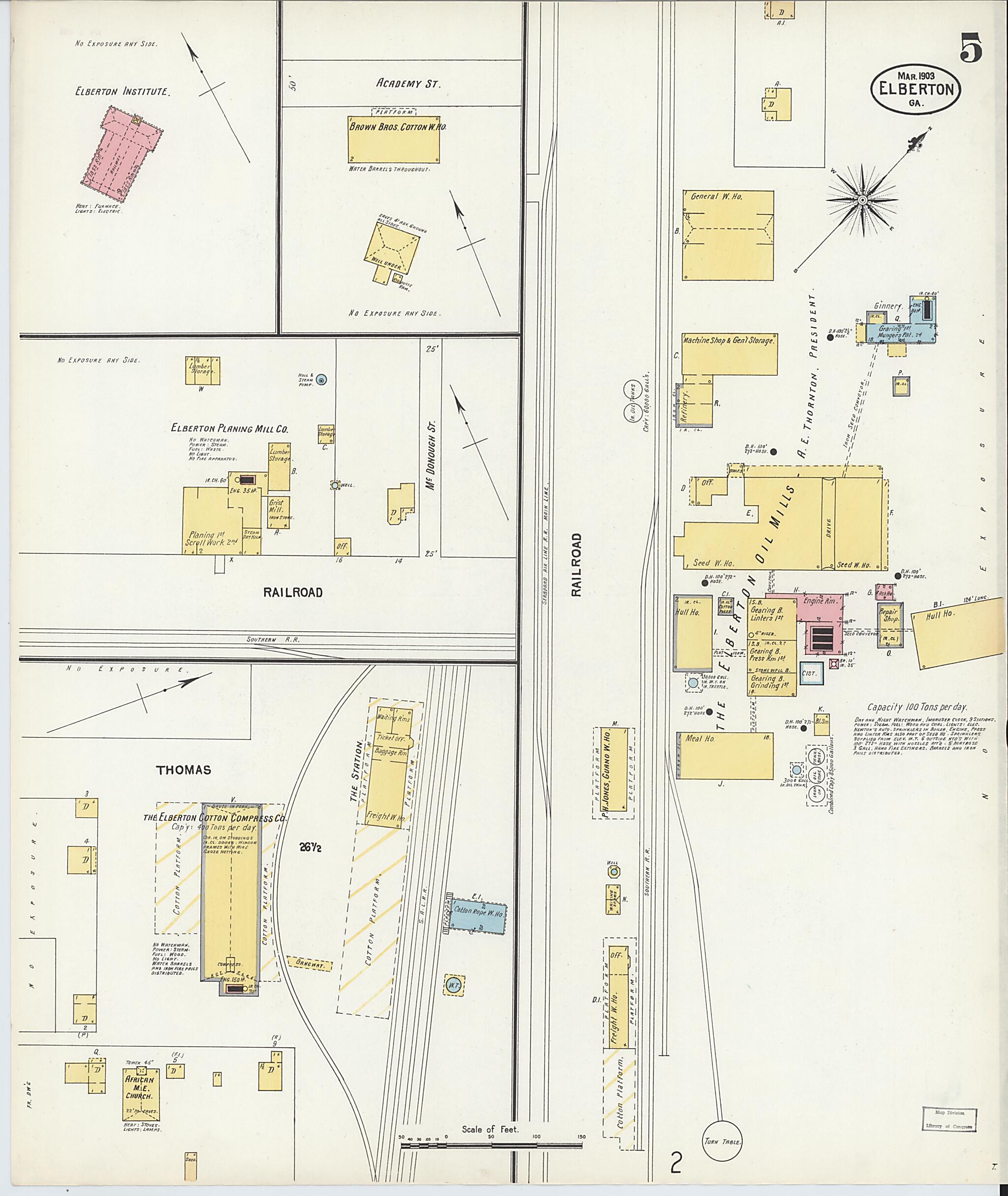 This old map of Elberton, Elbert County, Georgia was created by Sanborn Map Company in 1903