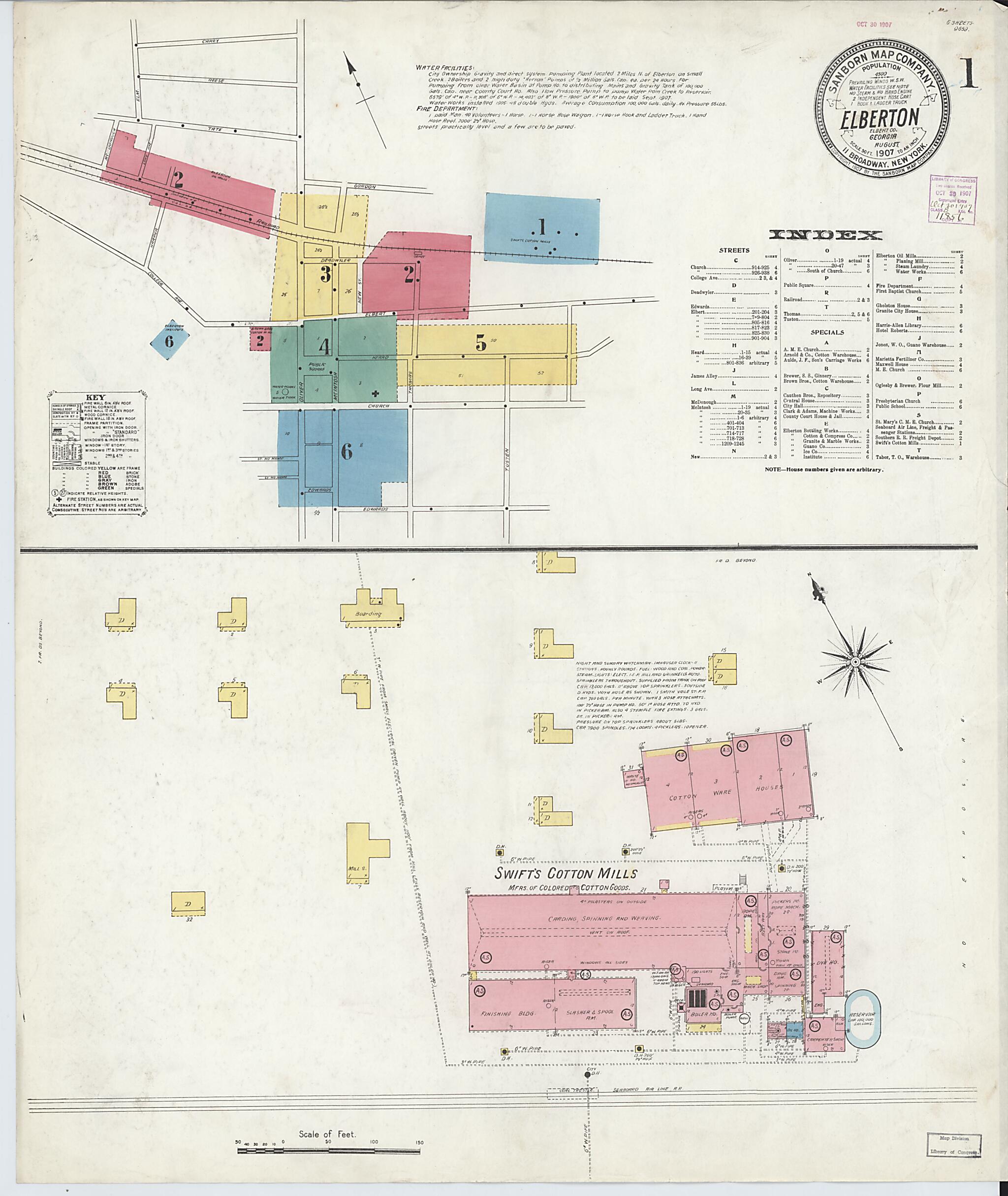 This old map of Elberton, Elbert County, Georgia was created by Sanborn Map Company in 1907