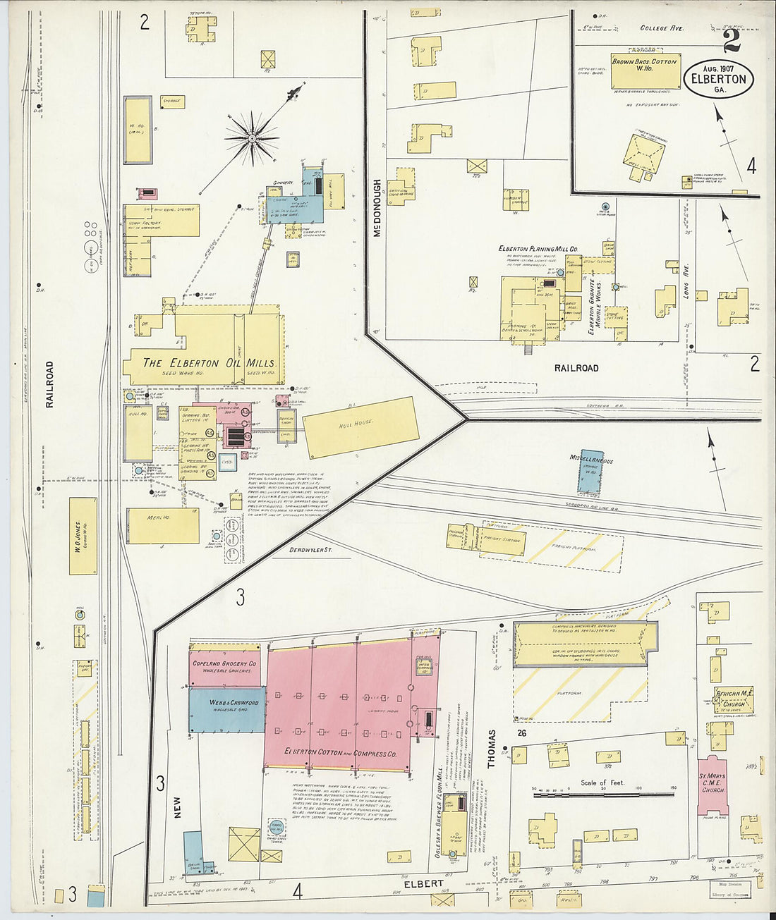 This old map of Elberton, Elbert County, Georgia was created by Sanborn Map Company in 1907