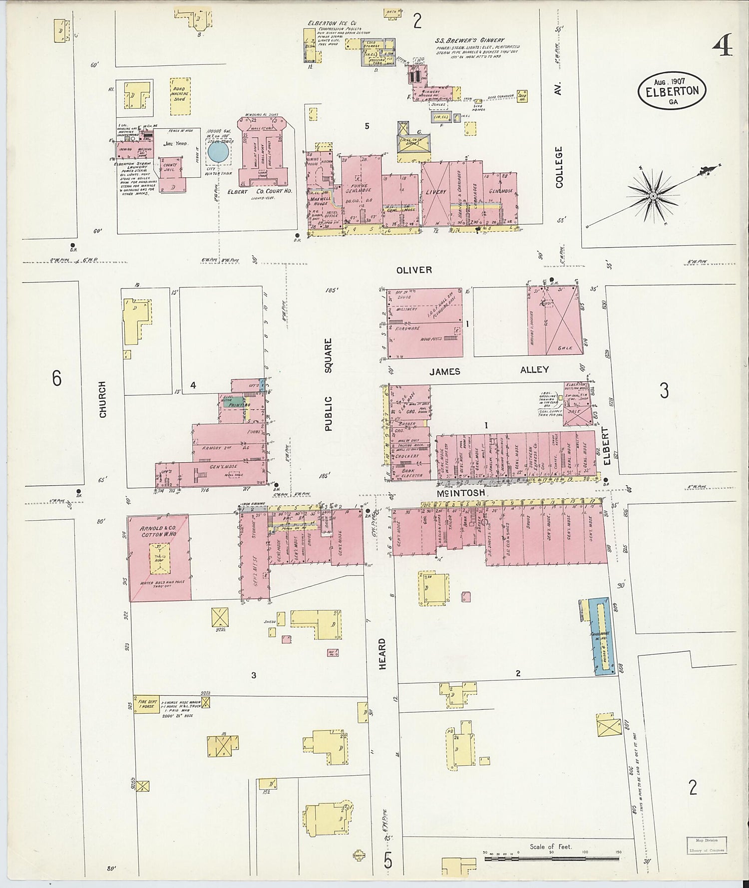 This old map of Elberton, Elbert County, Georgia was created by Sanborn Map Company in 1907