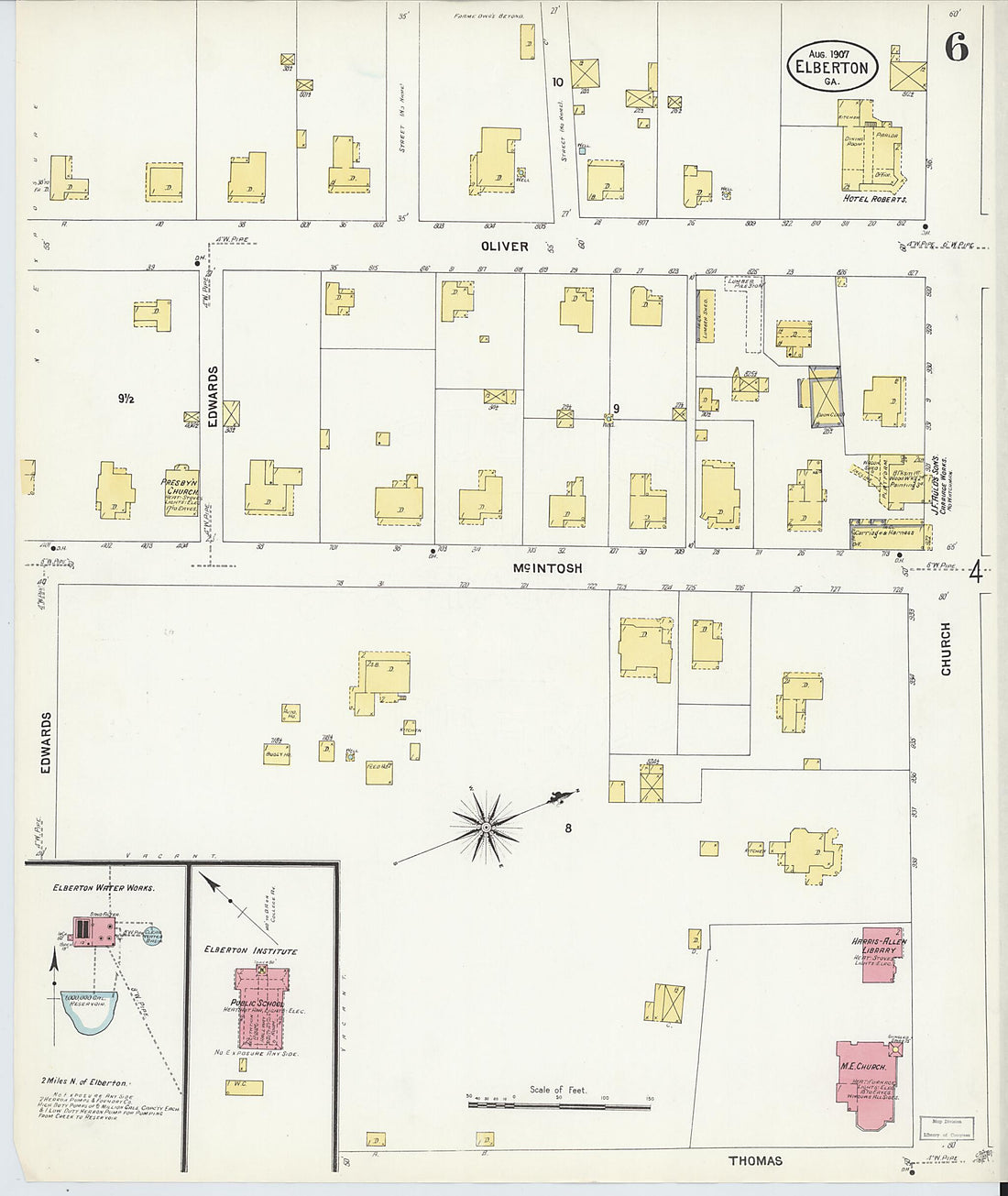 This old map of Elberton, Elbert County, Georgia was created by Sanborn Map Company in 1907