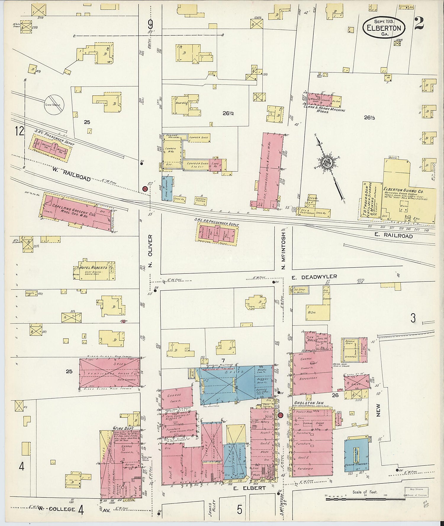 This old map of Elberton, Elbert County, Georgia was created by Sanborn Map Company in 1913