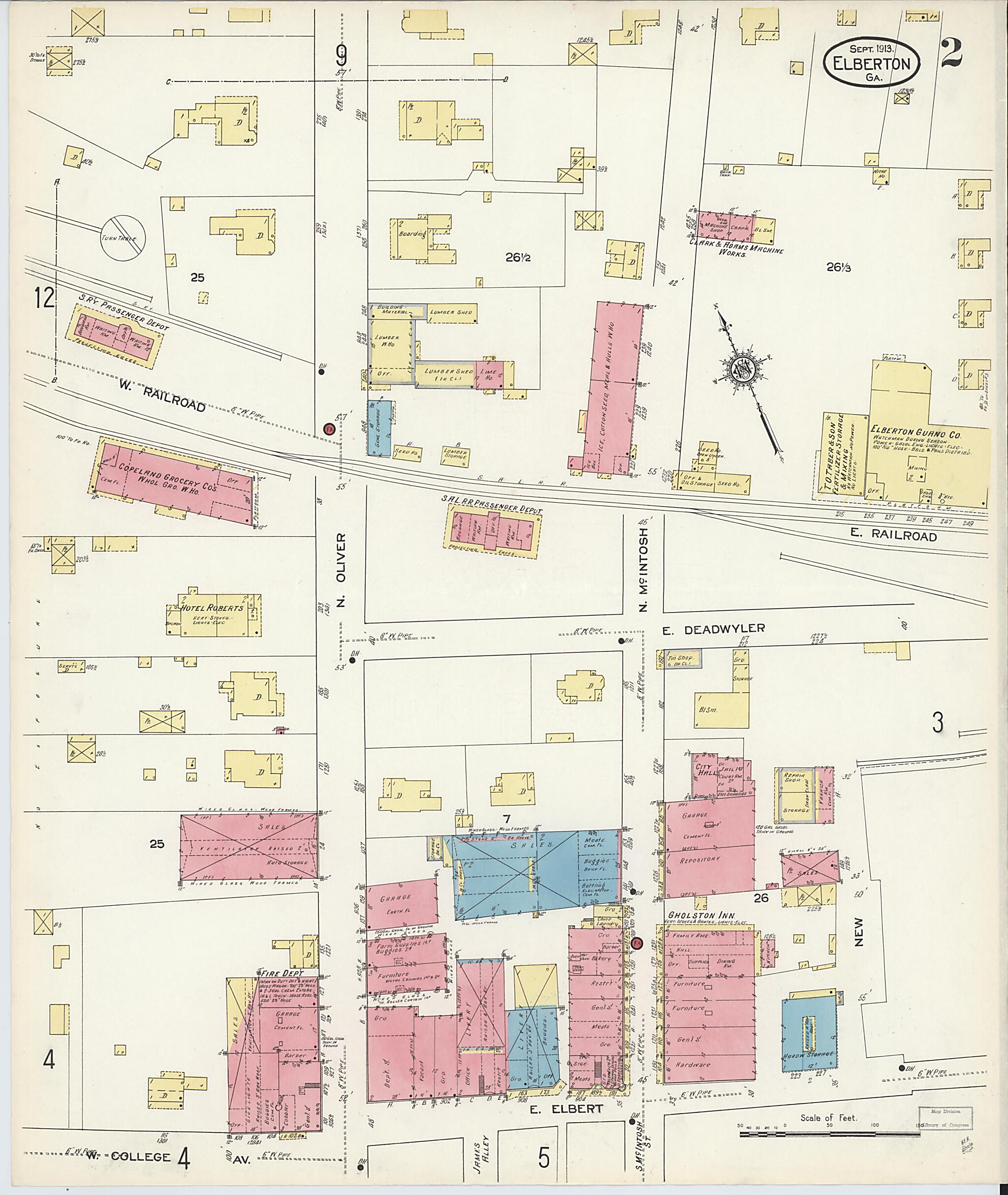 This old map of Elberton, Elbert County, Georgia was created by Sanborn Map Company in 1913