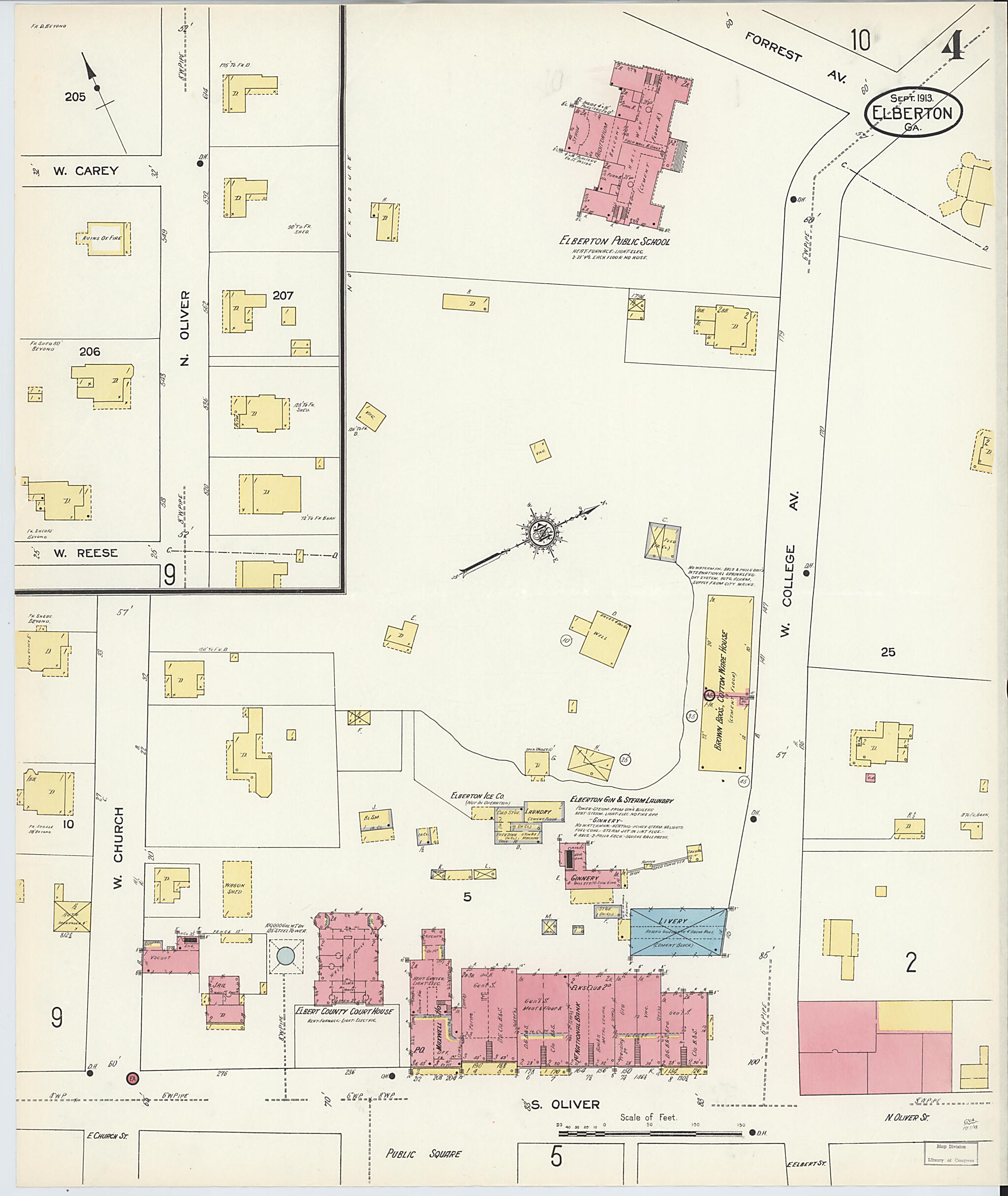 This old map of Elberton, Elbert County, Georgia was created by Sanborn Map Company in 1913