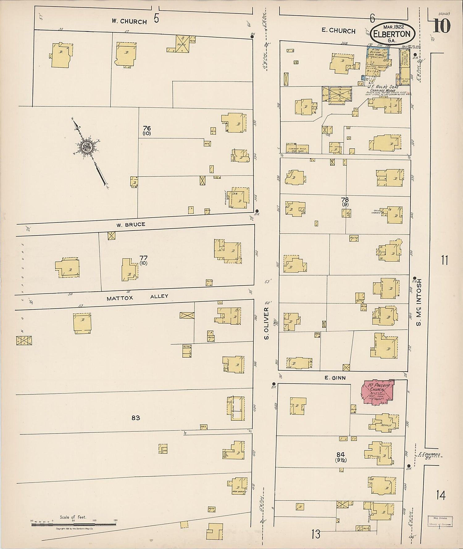 This old map of Elberton, Elbert County, Georgia was created by Sanborn Map Company in 1922