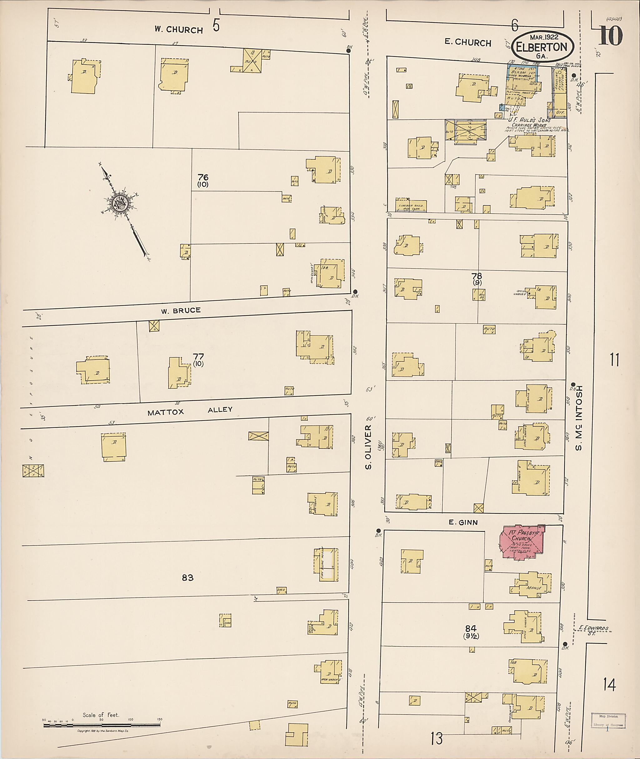 This old map of Elberton, Elbert County, Georgia was created by Sanborn Map Company in 1922