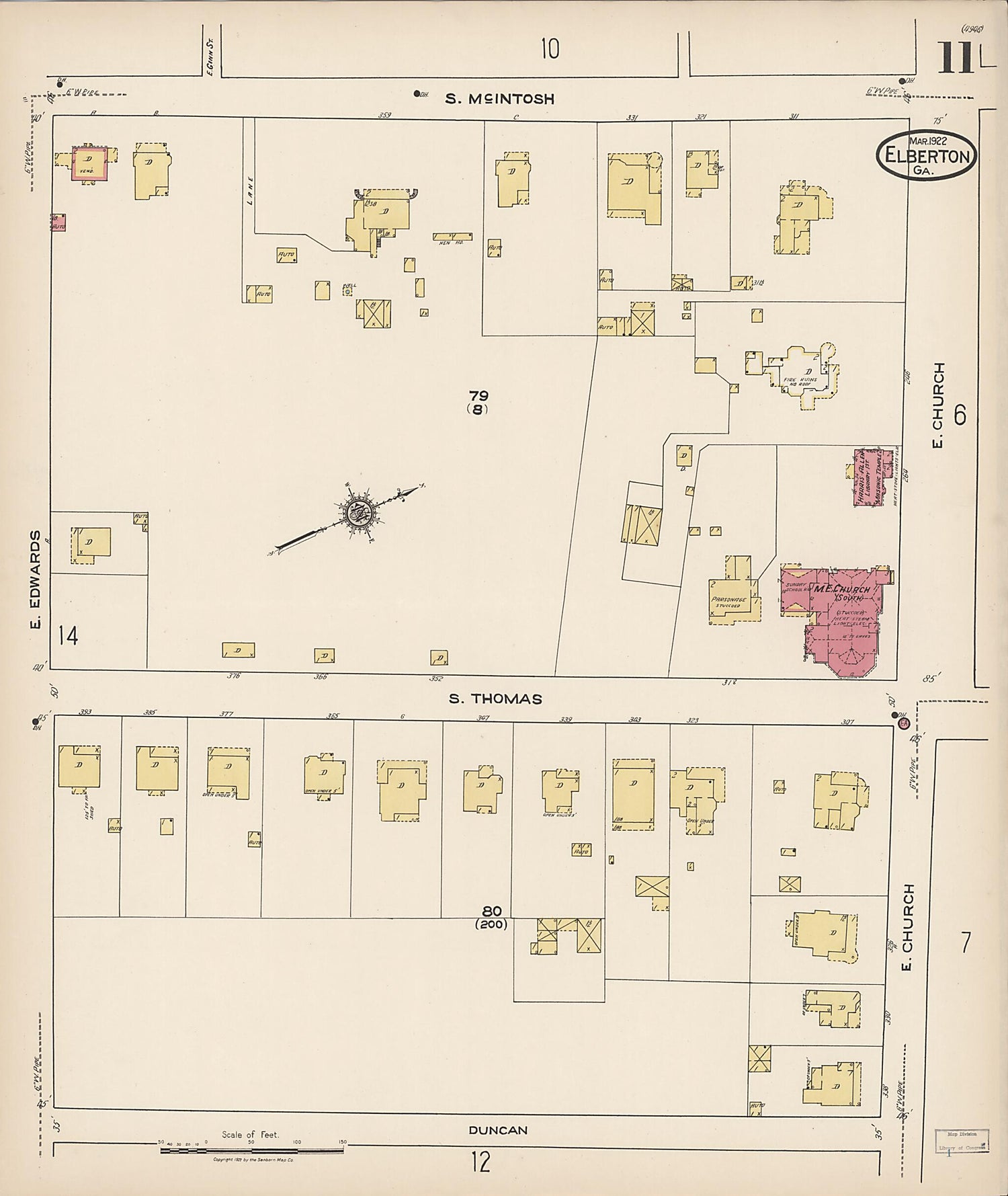 This old map of Elberton, Elbert County, Georgia was created by Sanborn Map Company in 1922