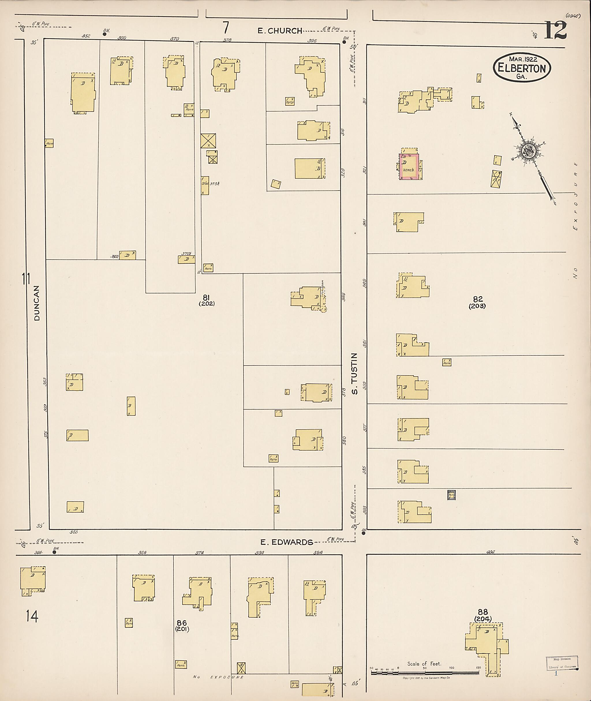 This old map of Elberton, Elbert County, Georgia was created by Sanborn Map Company in 1922