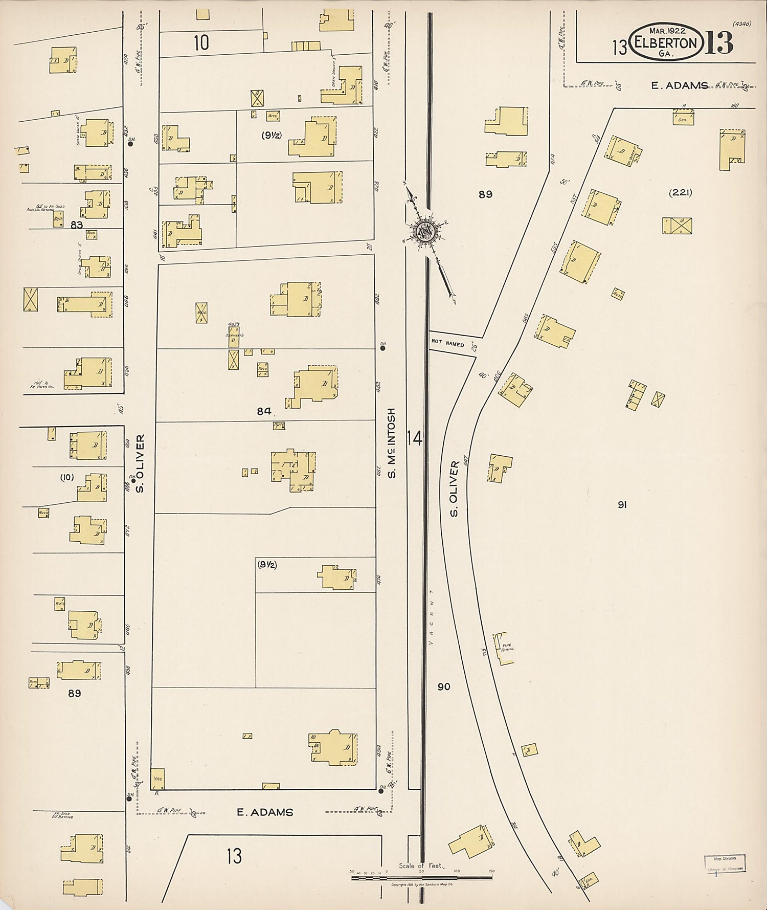 This old map of Elberton, Elbert County, Georgia was created by Sanborn Map Company in 1922