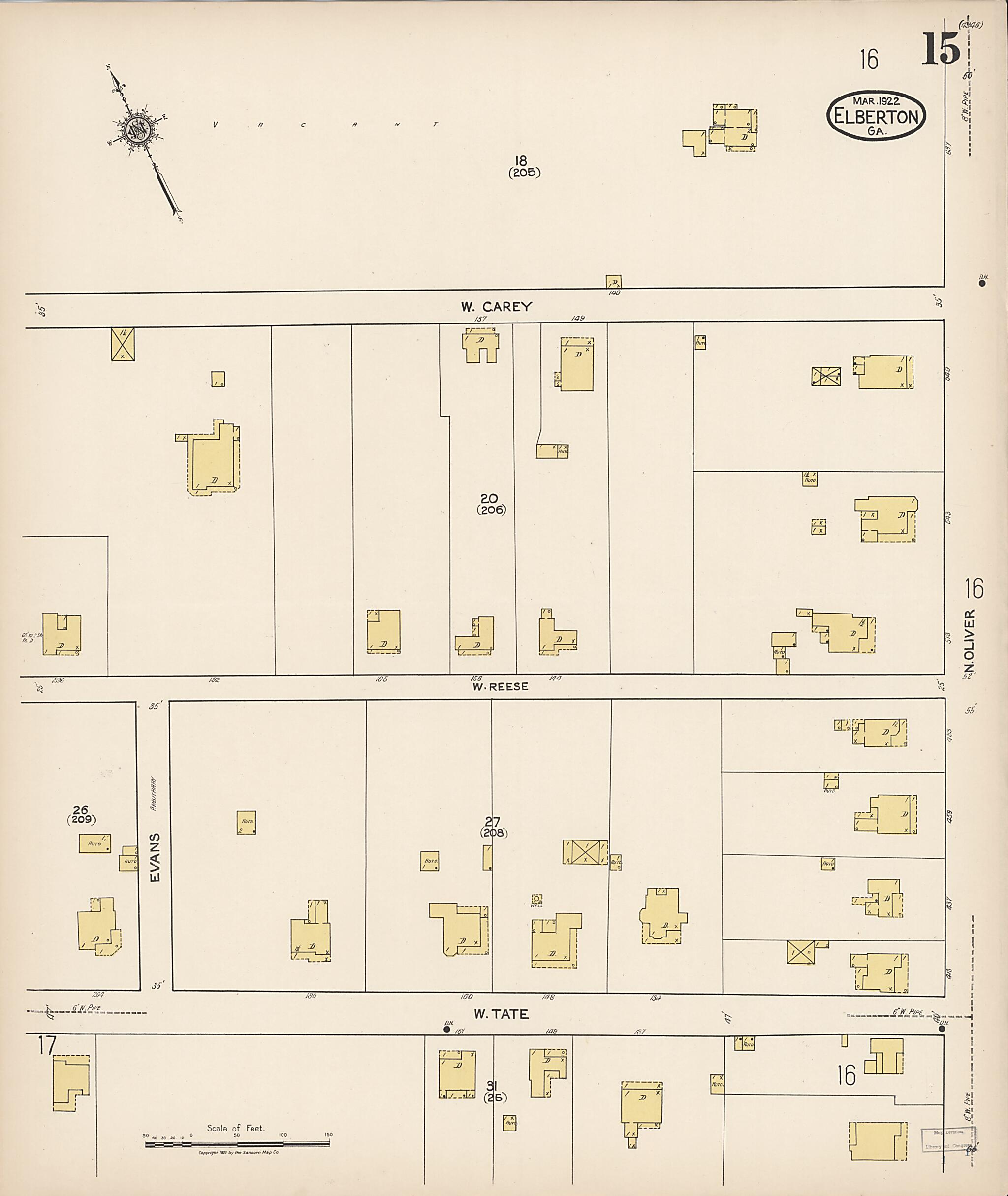 This old map of Elberton, Elbert County, Georgia was created by Sanborn Map Company in 1922