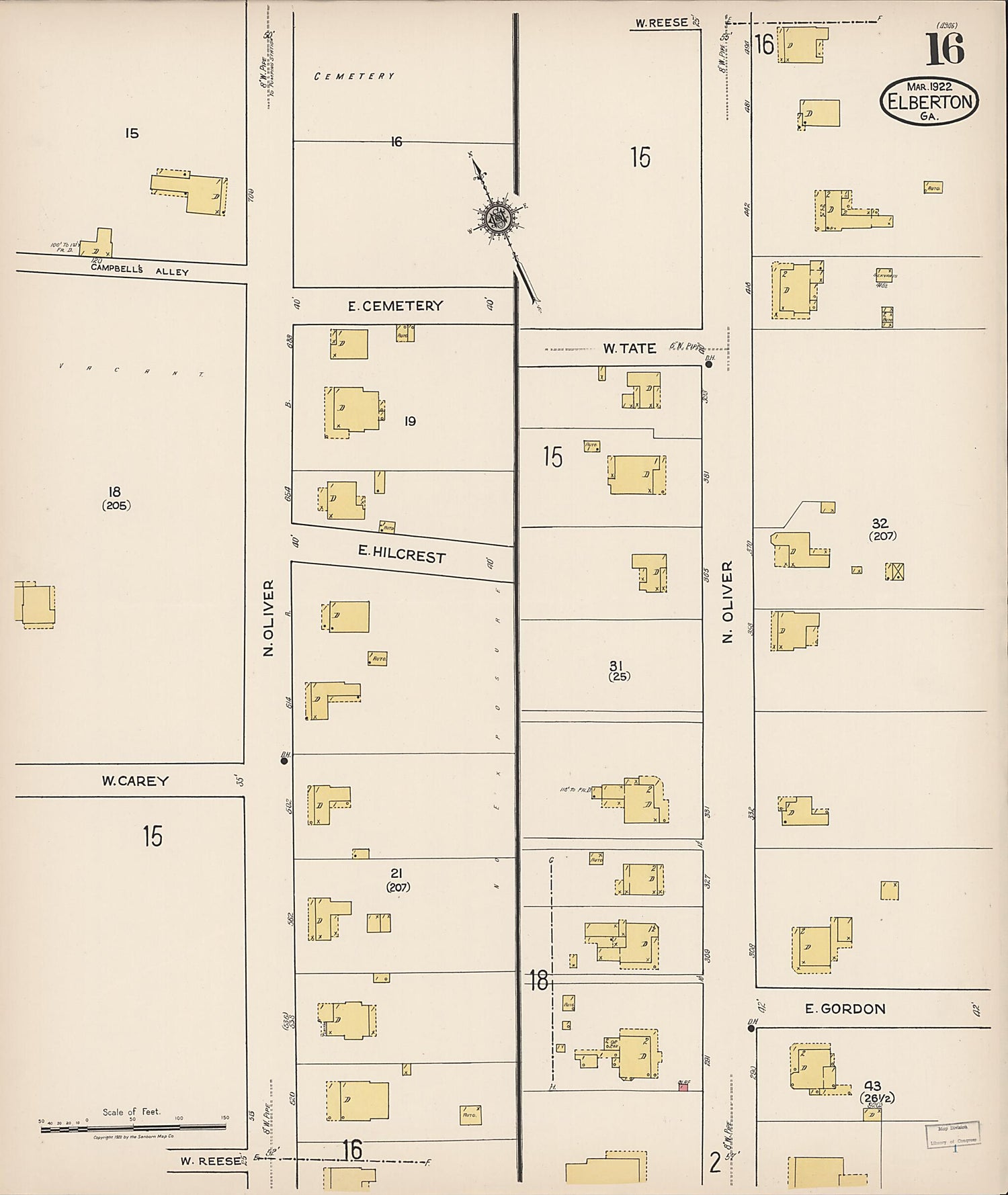 This old map of Elberton, Elbert County, Georgia was created by Sanborn Map Company in 1922