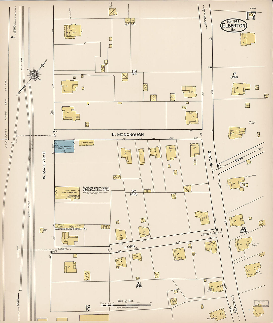 This old map of Elberton, Elbert County, Georgia was created by Sanborn Map Company in 1922