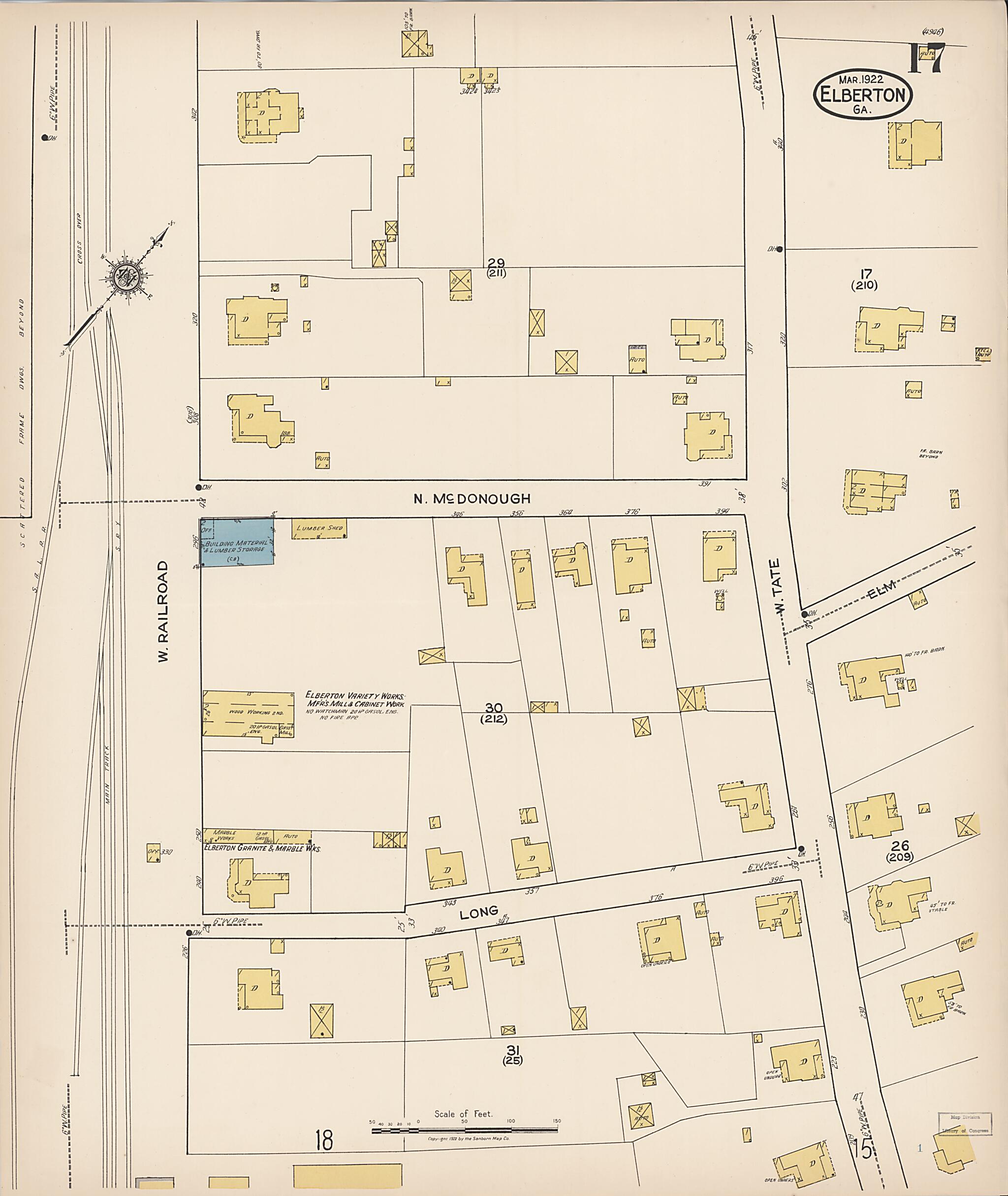 This old map of Elberton, Elbert County, Georgia was created by Sanborn Map Company in 1922